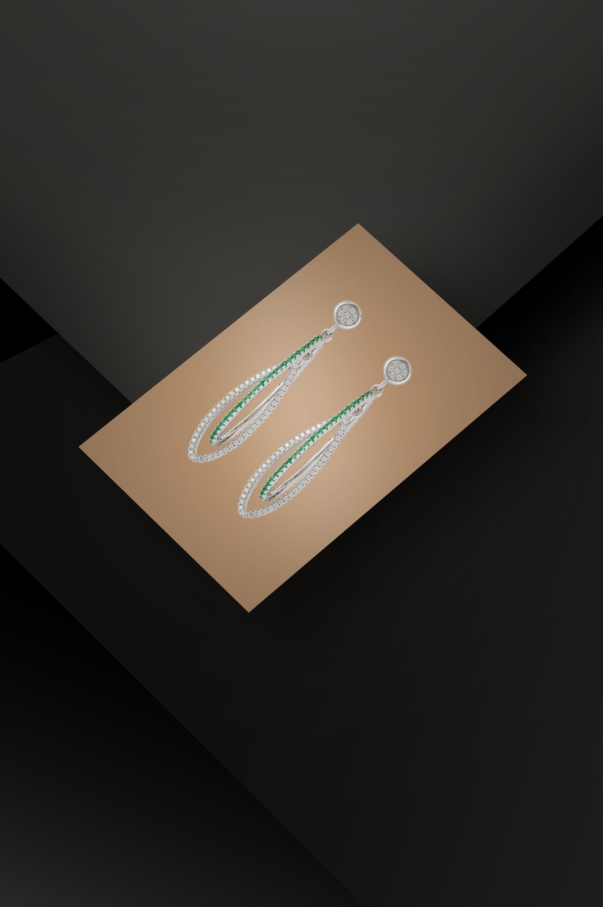 JARY 925 Sterling Silver Emerald Halo Loop Dangler Earrings