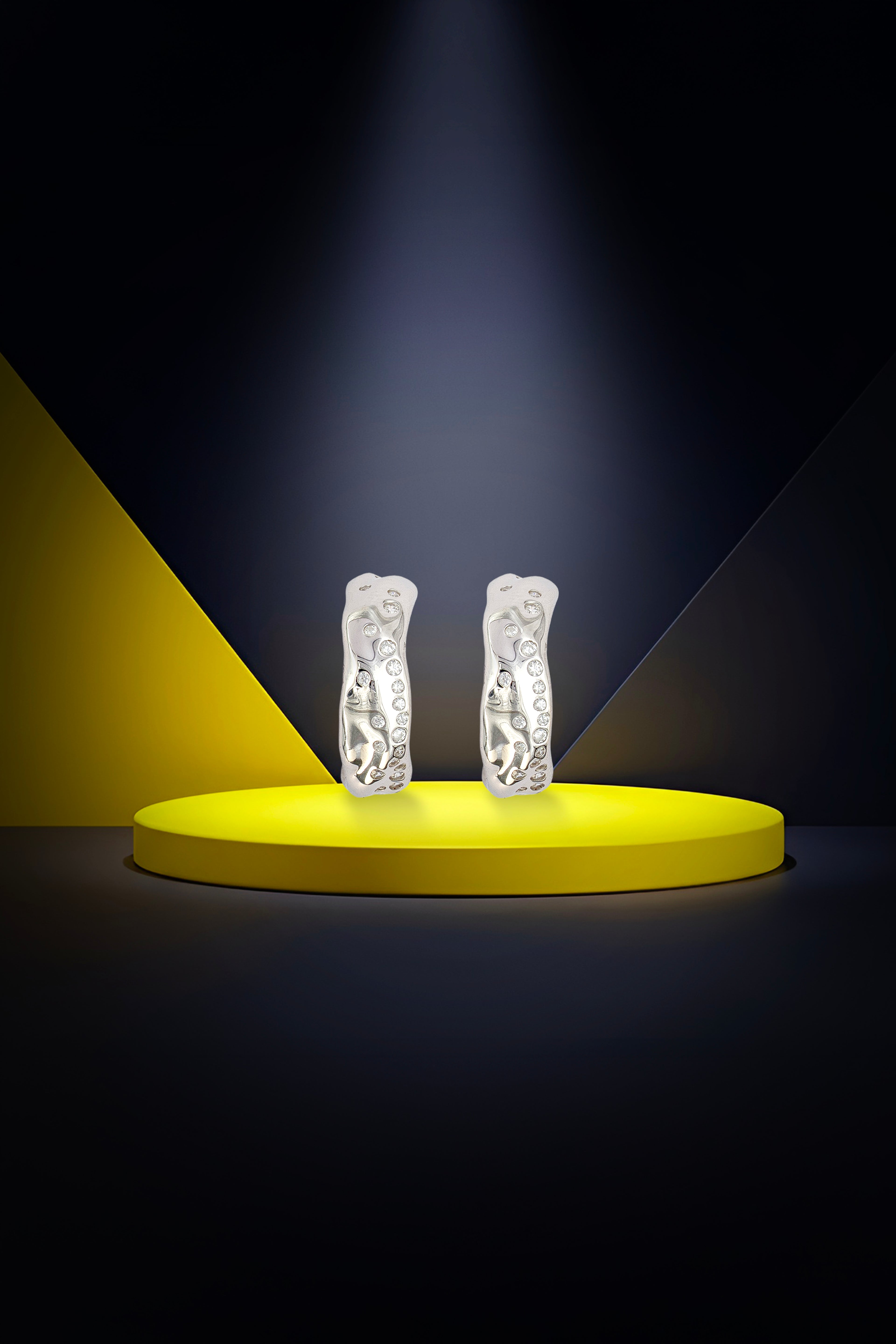 JARY 925 Sterling Silver Molten Wave Crystal Hoop Earrings