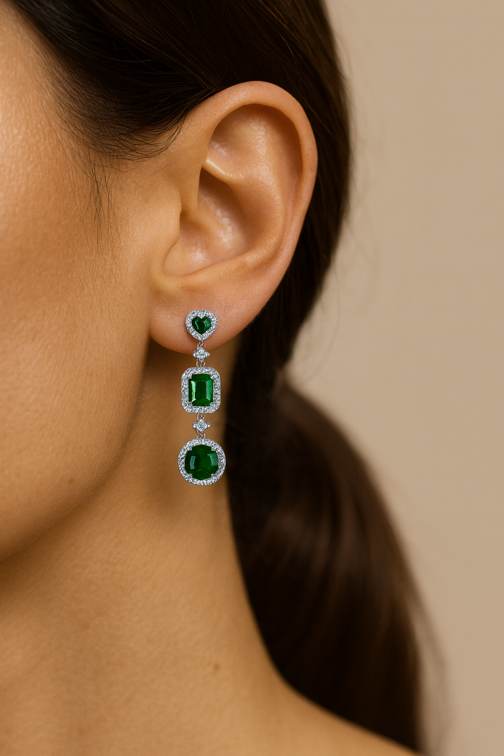 JARY 925 Sterling Silver Emerald Royale Dangler Earrings