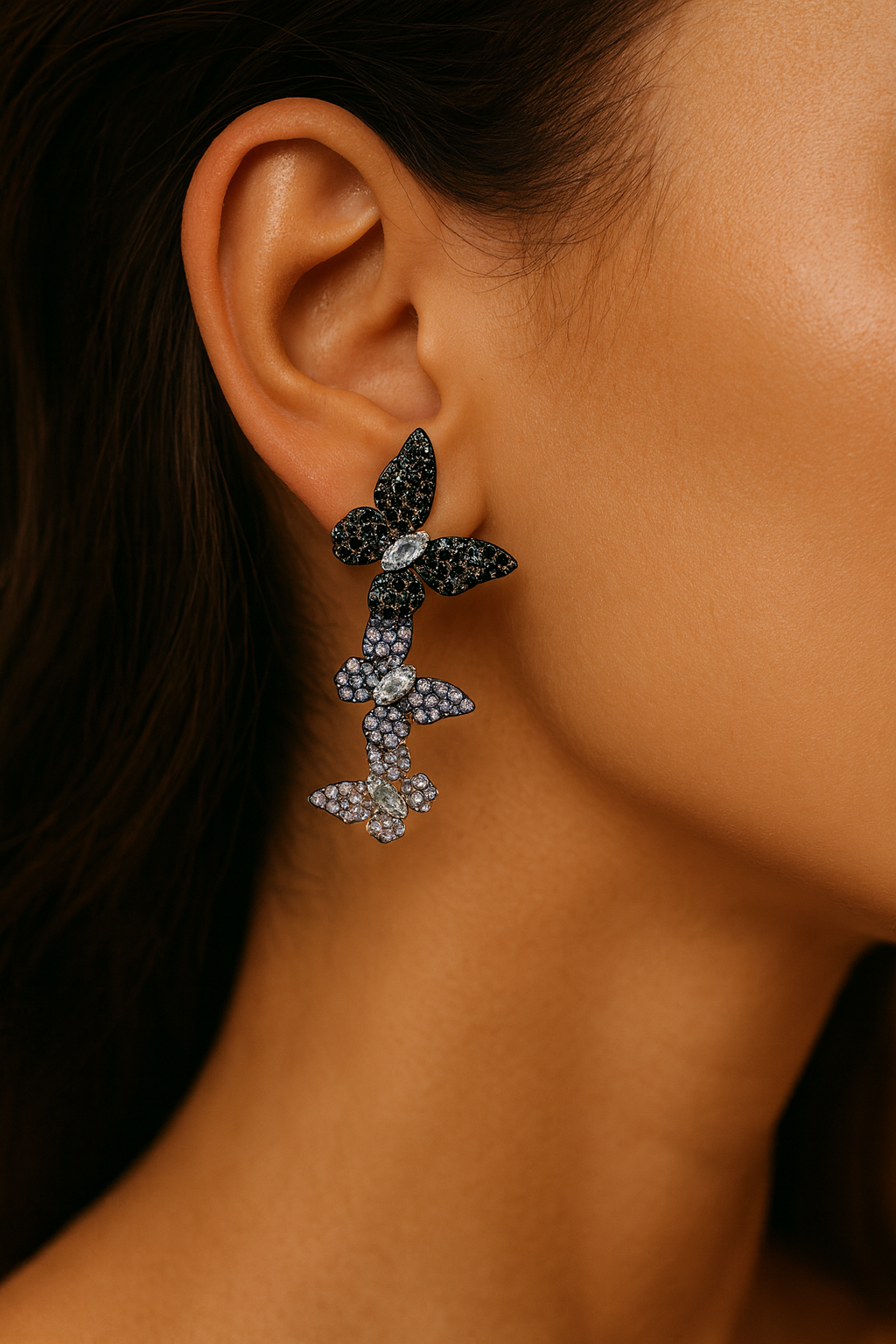 JARY 925 Sterling Silver Midnight Aurora Butterfly Dangler Earrings