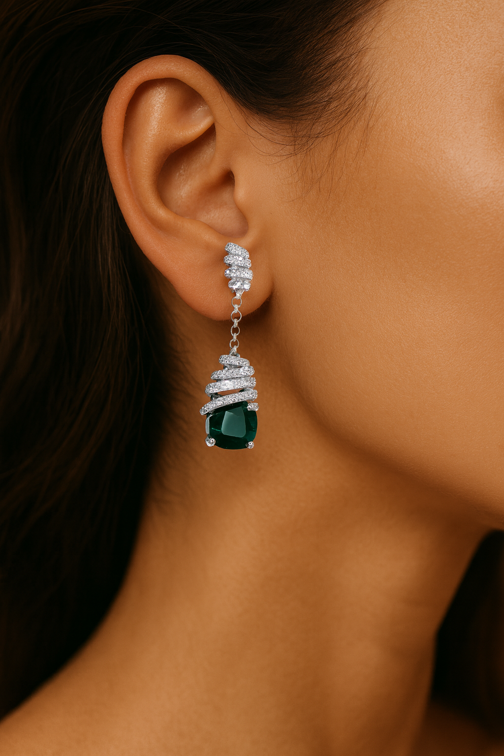 JARY 925 Sterling Silver Emerald Swirl Cascade Dangler Earrings