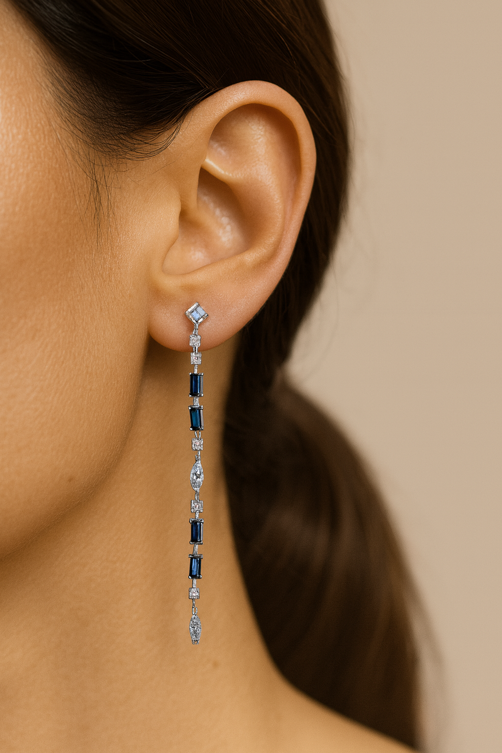 JARY 925 Sterling Silver Sapphire Linear Elegance Drop Earrings