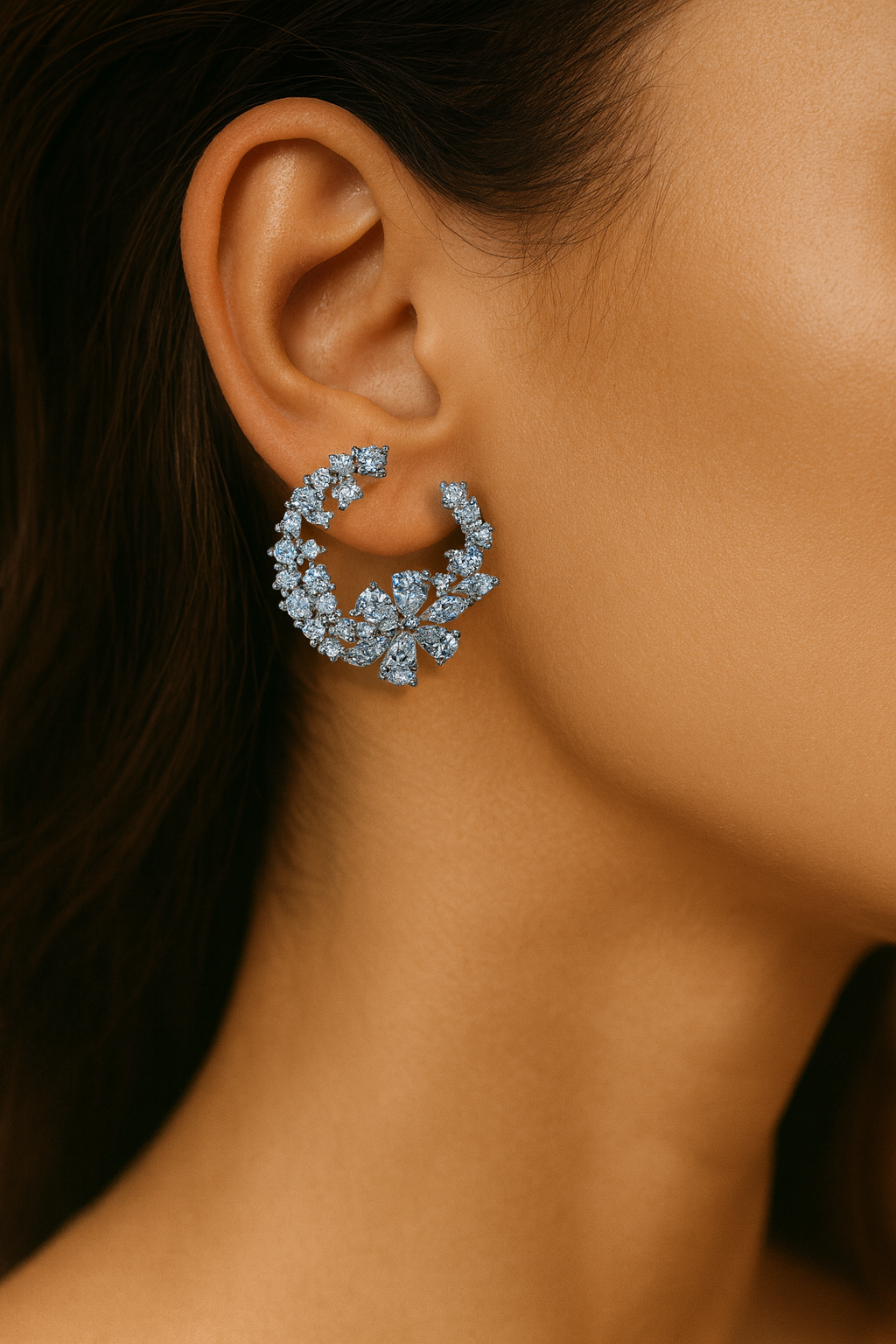 JARY 925 Sterling Silver Crescent Bloom Cluster Earrings