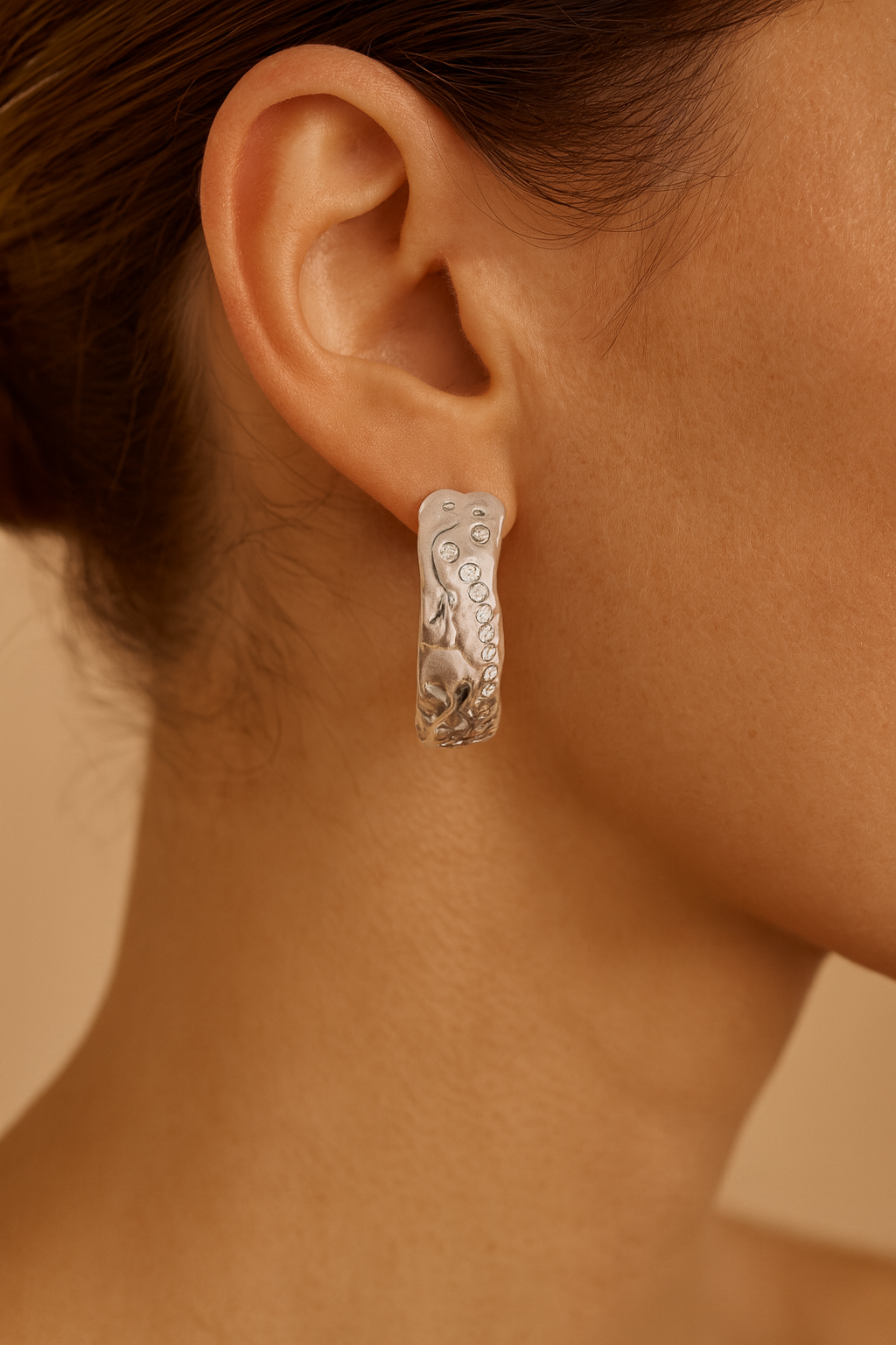 JARY 925 Sterling Silver Molten Wave Crystal Hoop Earrings