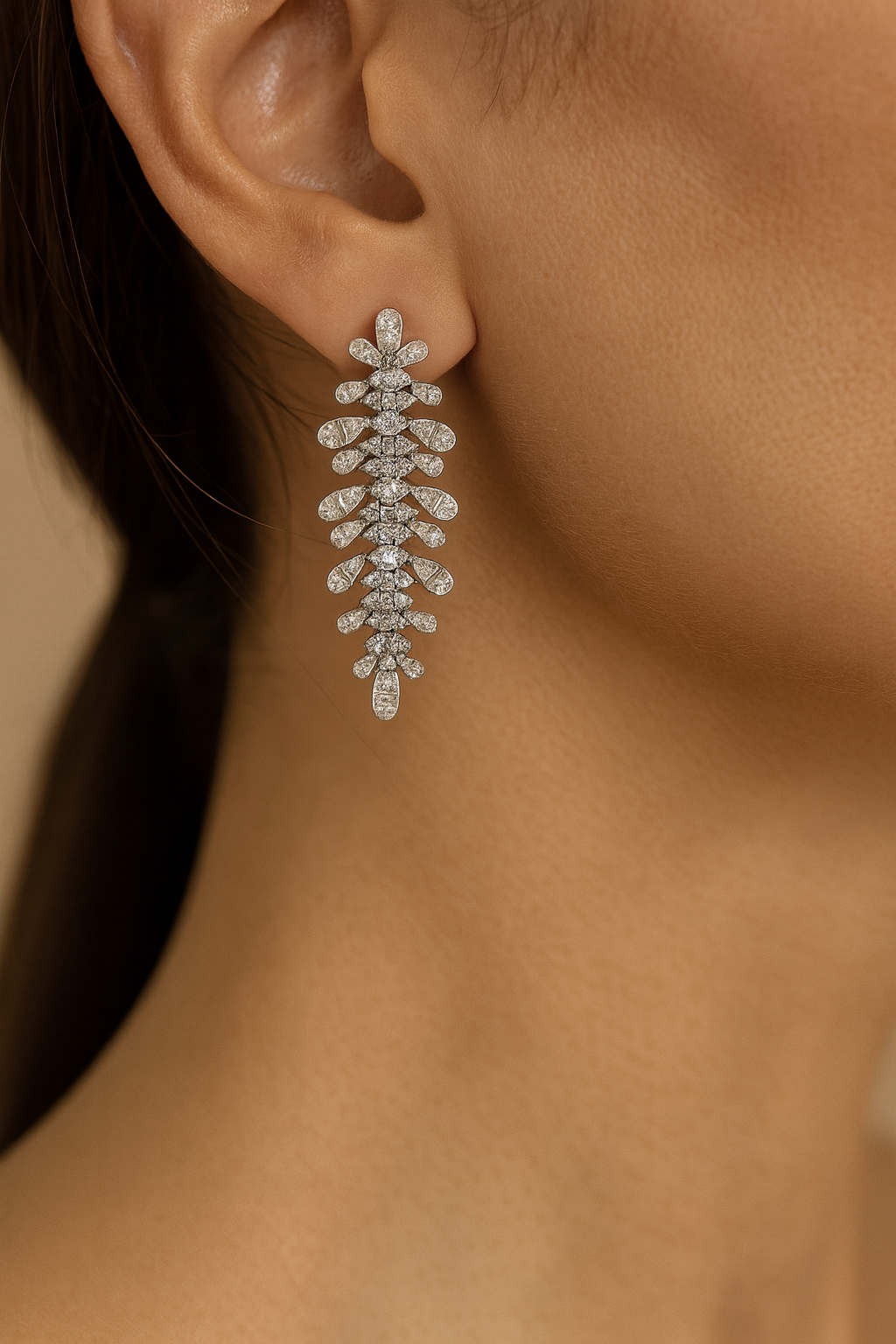 JARY 925 Sterling Silver Frosted Leaf Cascade Earrings