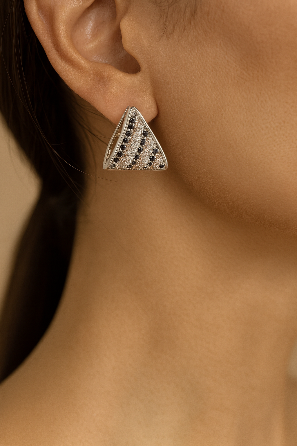 JARY 925 Sterling Silver Noir Wave Triangle Earrings