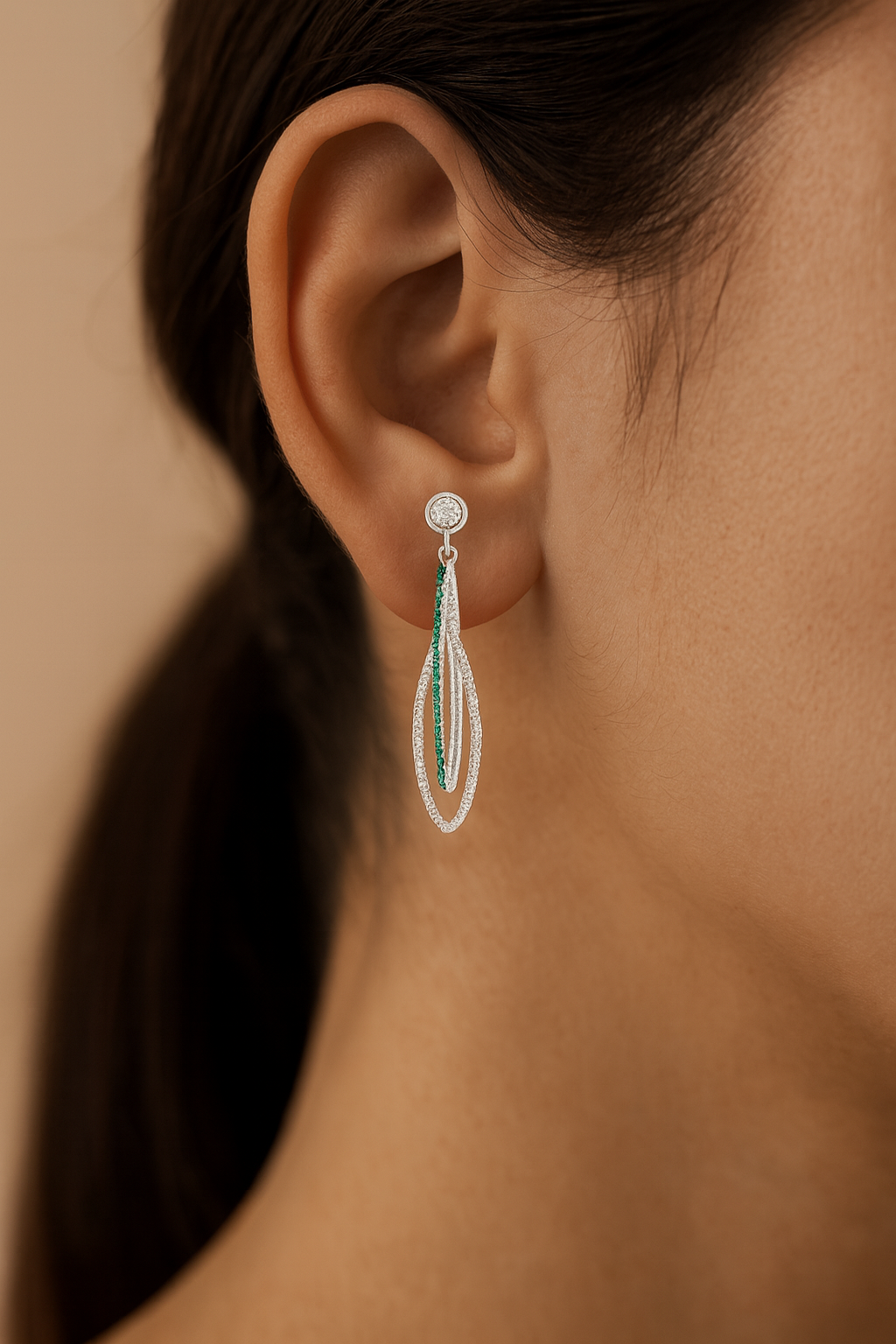 JARY 925 Sterling Silver Emerald Halo Loop Dangler Earrings