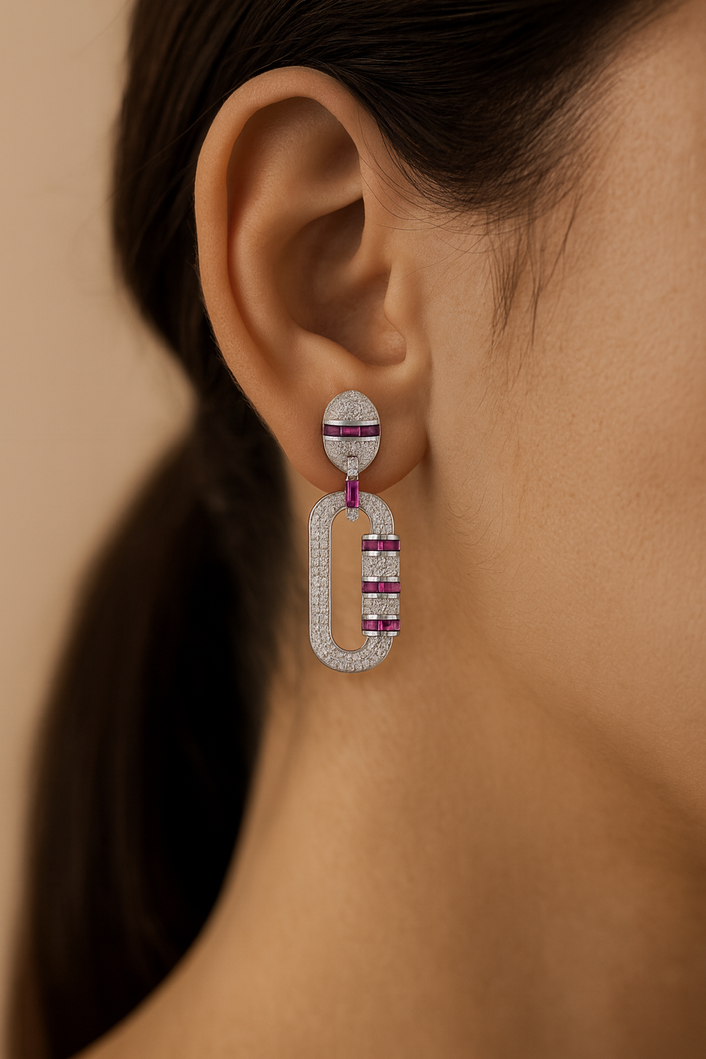 JARY 925 Sterling Silver Ruby Luxe Link Drop Earrings