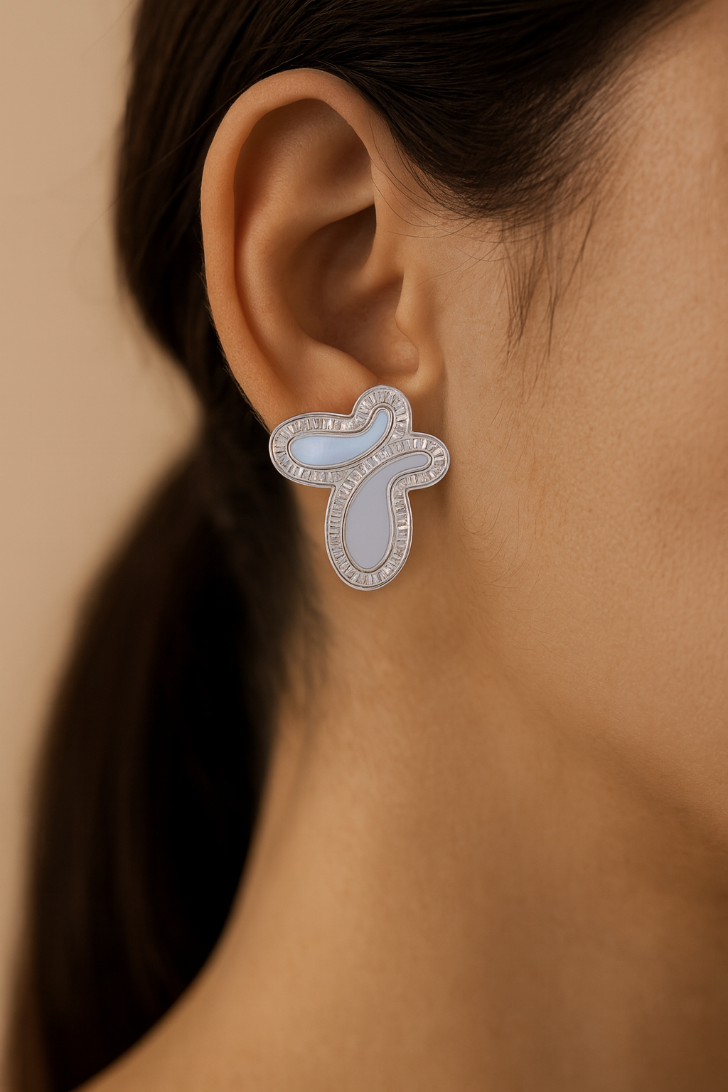 JARY 925 Sterling Silver Pearl Aura Abstract Stud Earrings