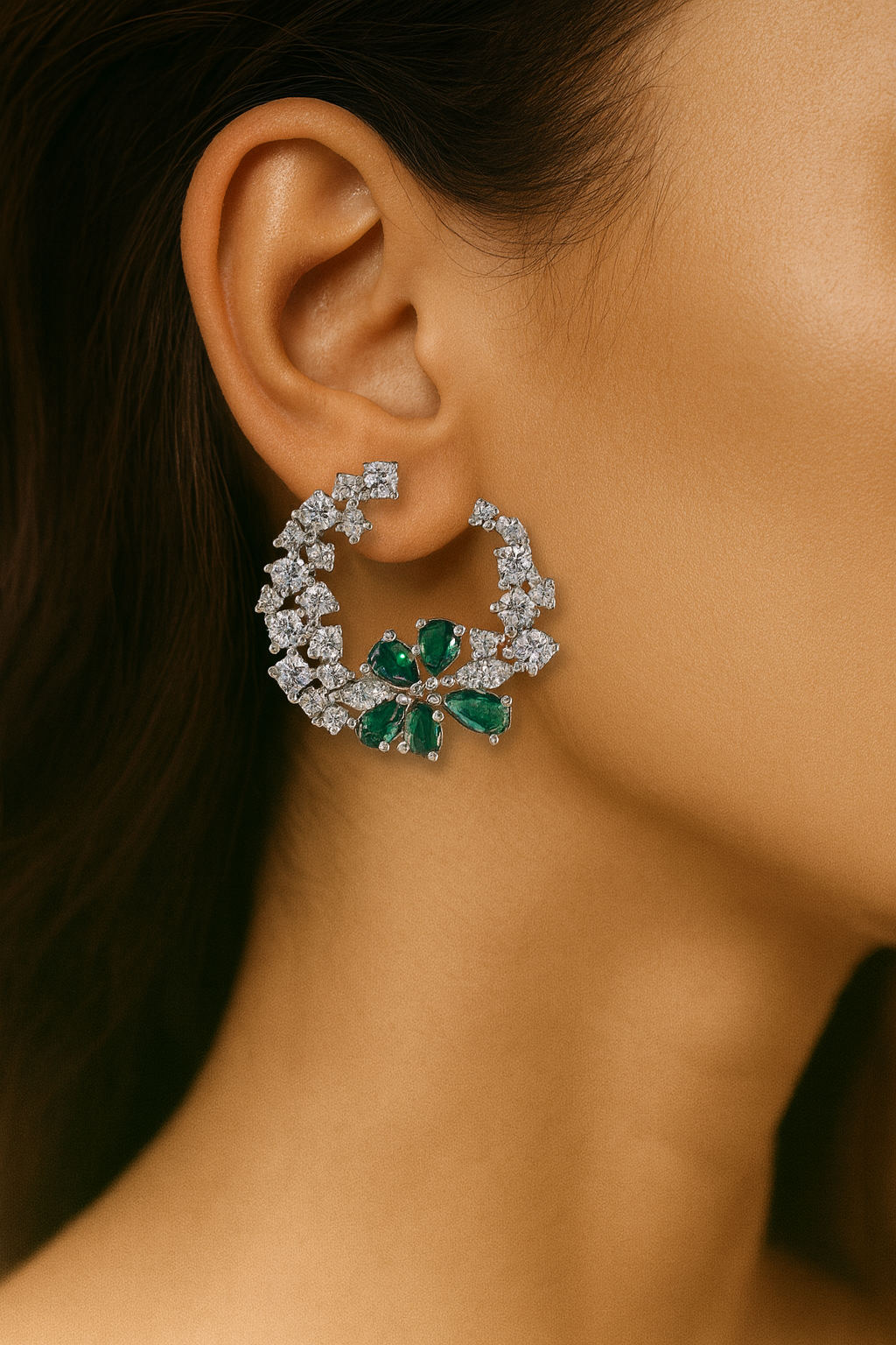 JARY 925 Sterling Silver Emerald Blossom Crescent Earrings