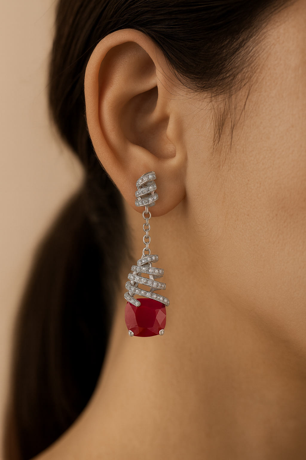 JARY 925 Sterling Silver Crimson Spiral Drop Earrings