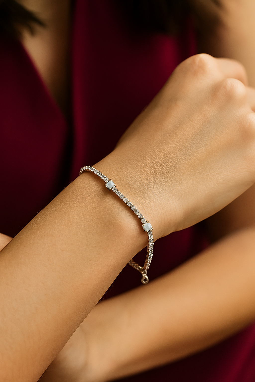 JARY 925 Sterling Silver  Moonlit Waves Opal Bracelet