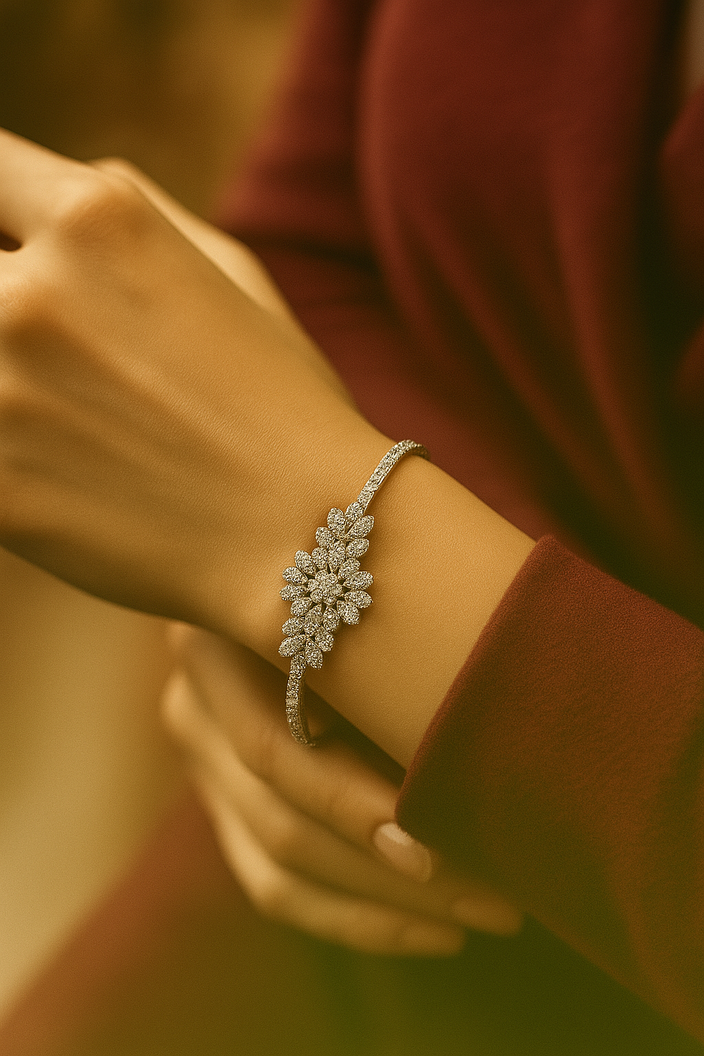 JARY 925 Sterling Silver Blossom Royale Floral Pavé Bracelet