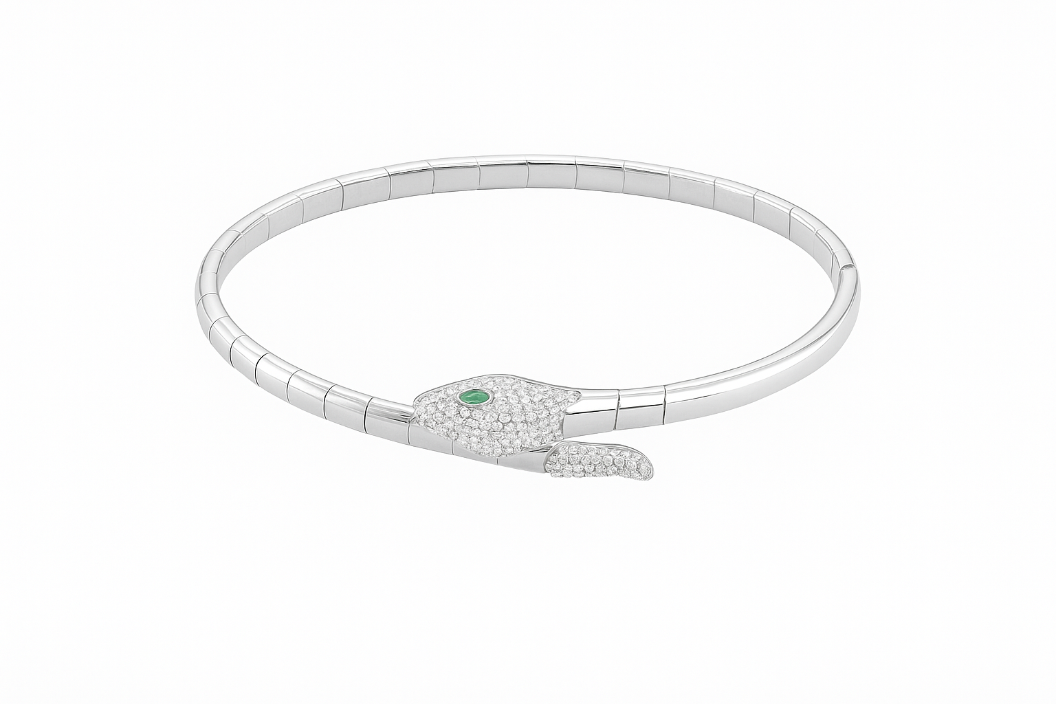 JARY 925 Sterling Silver Emerald Serpent Bangle