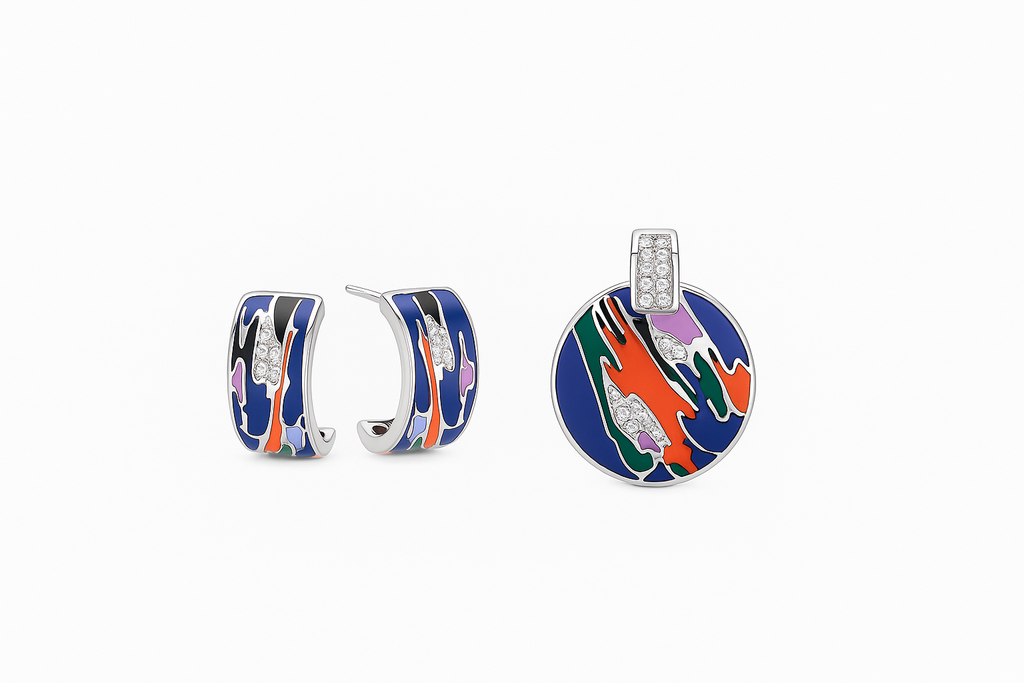JARY 925 Sterling Silver Vibrant Enamel Art Hoop Earrings