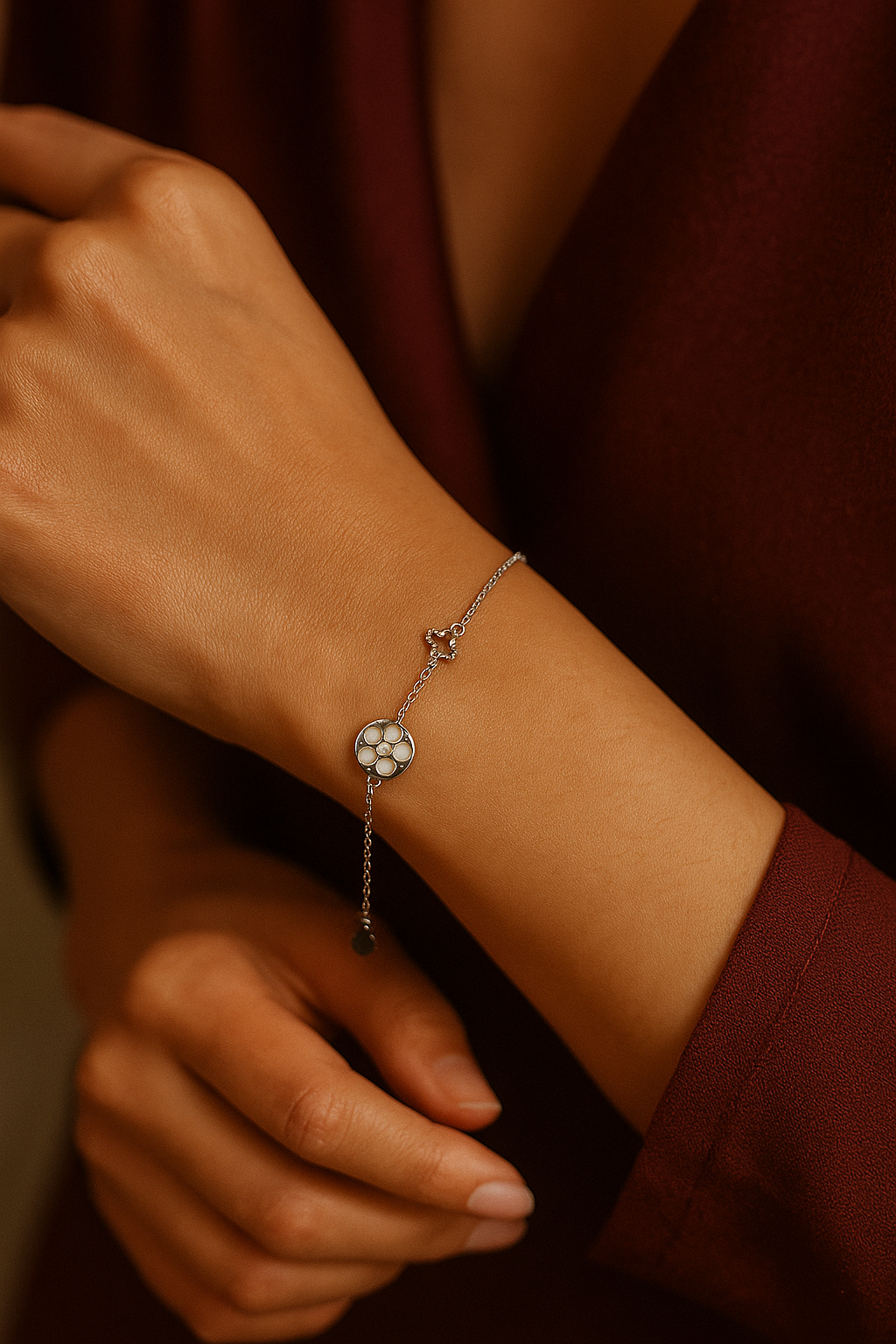 JARY 925 Sterling Silver Enamel Flower Charm Bracelet