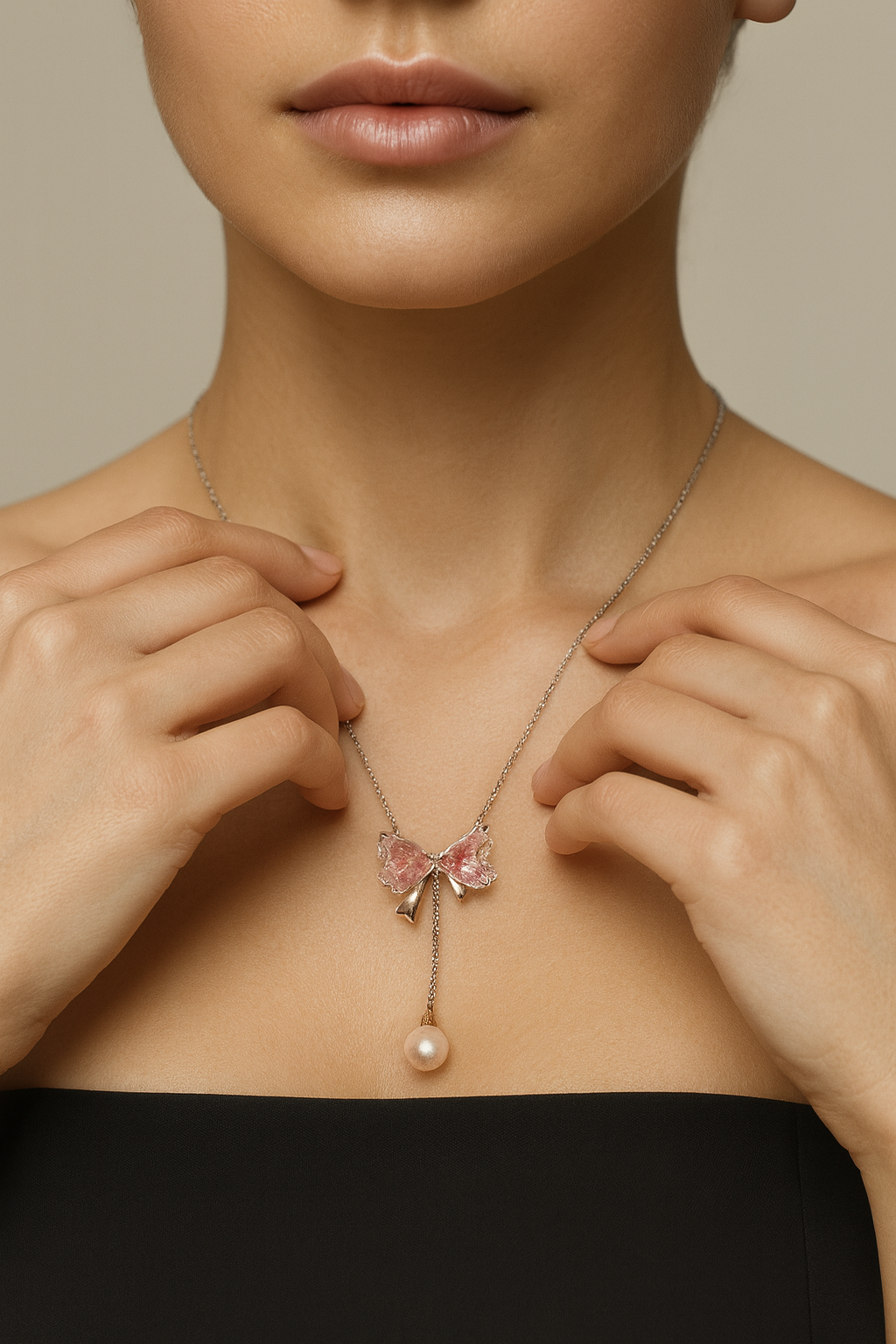 JARY 925 Sterling Silver Rosé Belle Bow Necklace