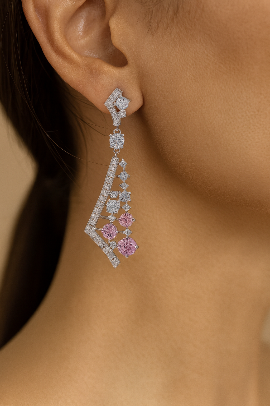 JARY 925 Sterling Silver Blush Cascade Art-Deco Earring