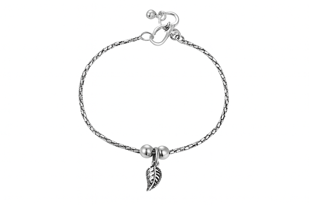 JARY Taruvi 925 Sterling Silver Oxidized Leaf Charm Payal