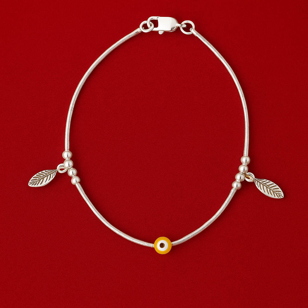 JARY Aaranya 925 Sterling Silver Leaf & Amber Bead Payal