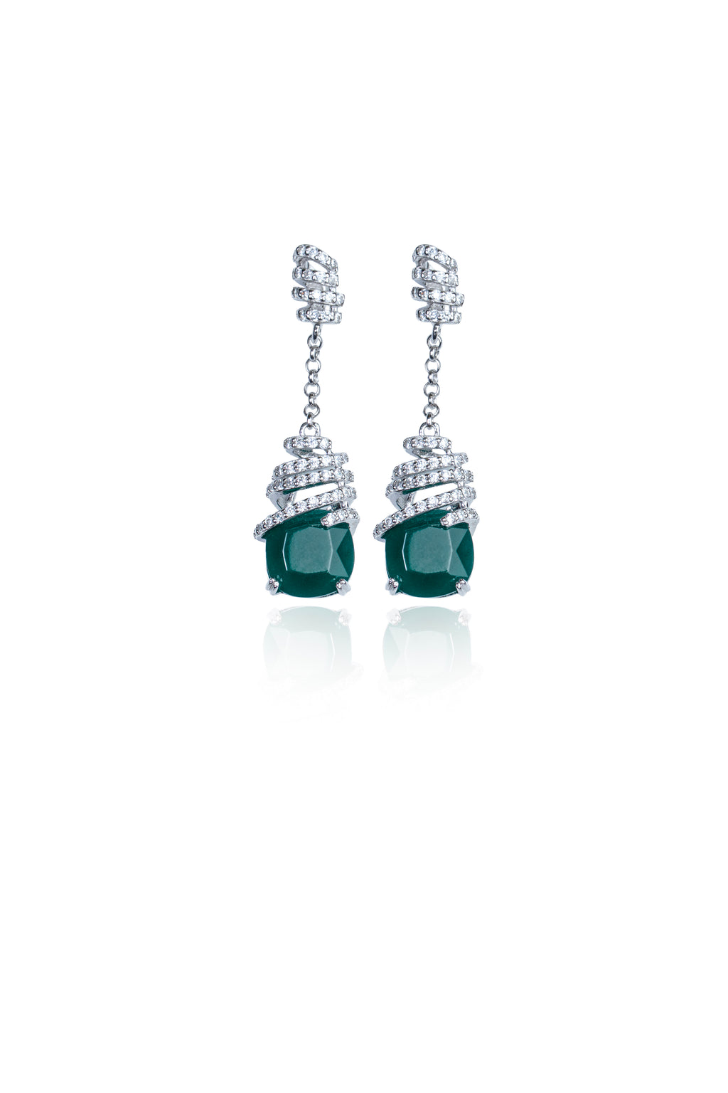 JARY 925 Sterling Silver Emerald Swirl Cascade Dangler Earrings