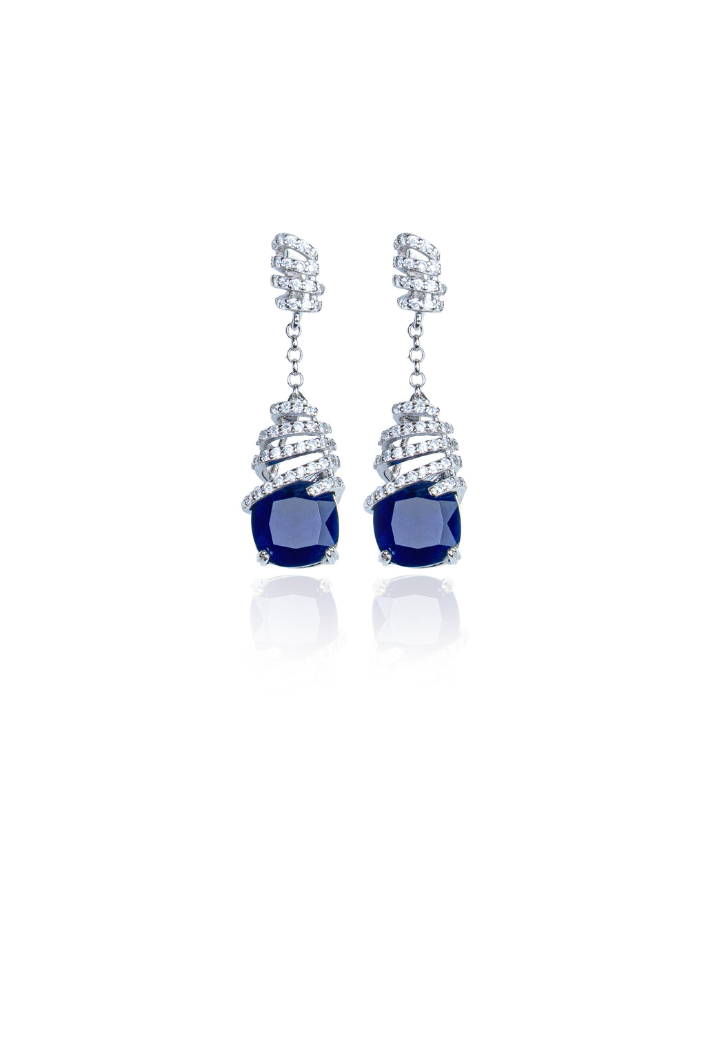 JARY 925 Sterling Silver Sapphire Swirl Cascade Dangler Earrings