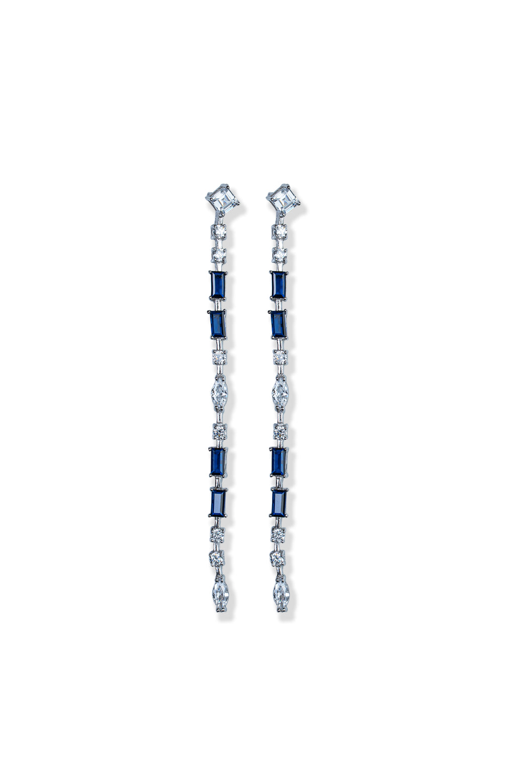 JARY 925 Sterling Silver Sapphire Linear Elegance Drop Earrings