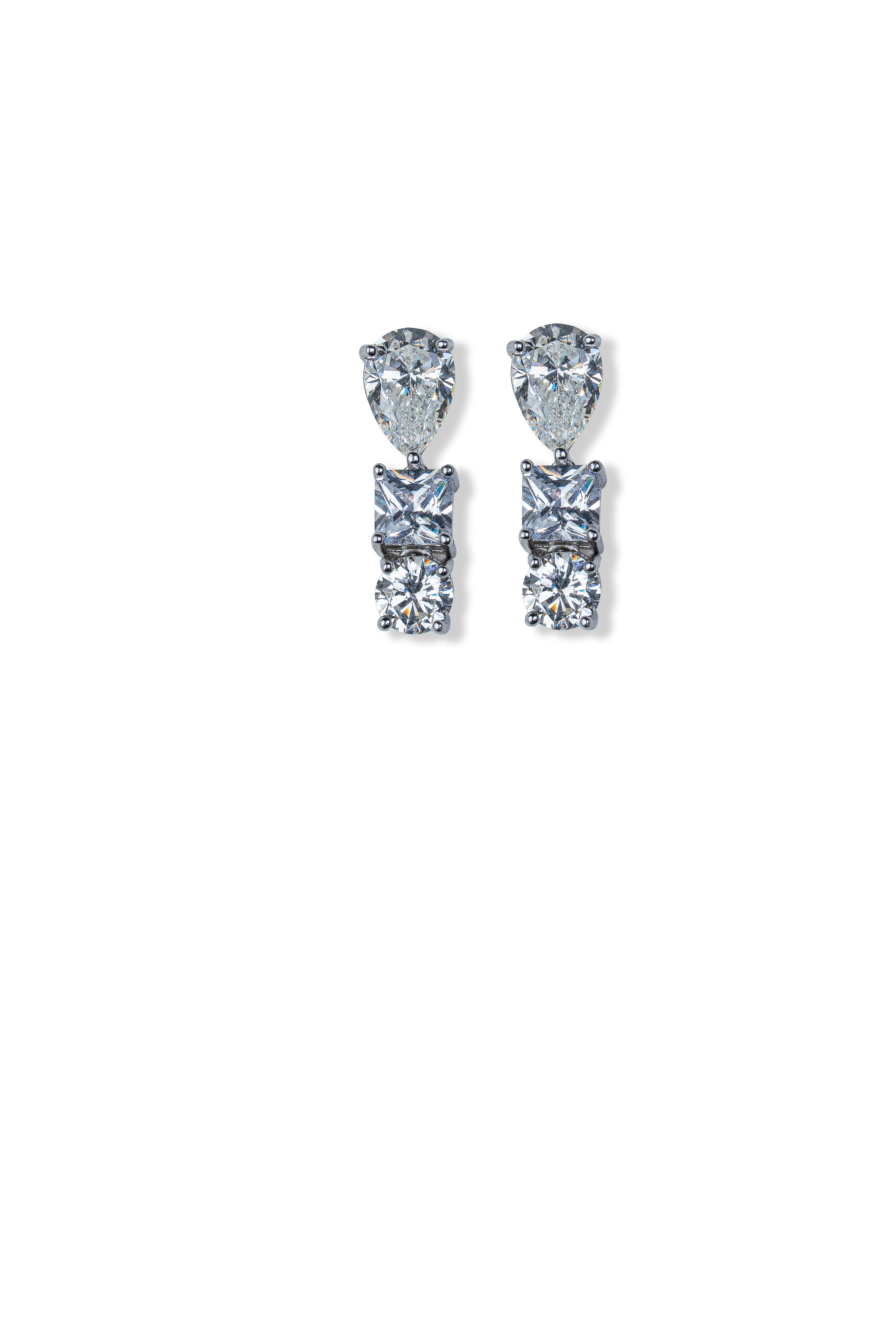 JARY 925 Sterling Silver Crystal Trilogy Drop Earrings