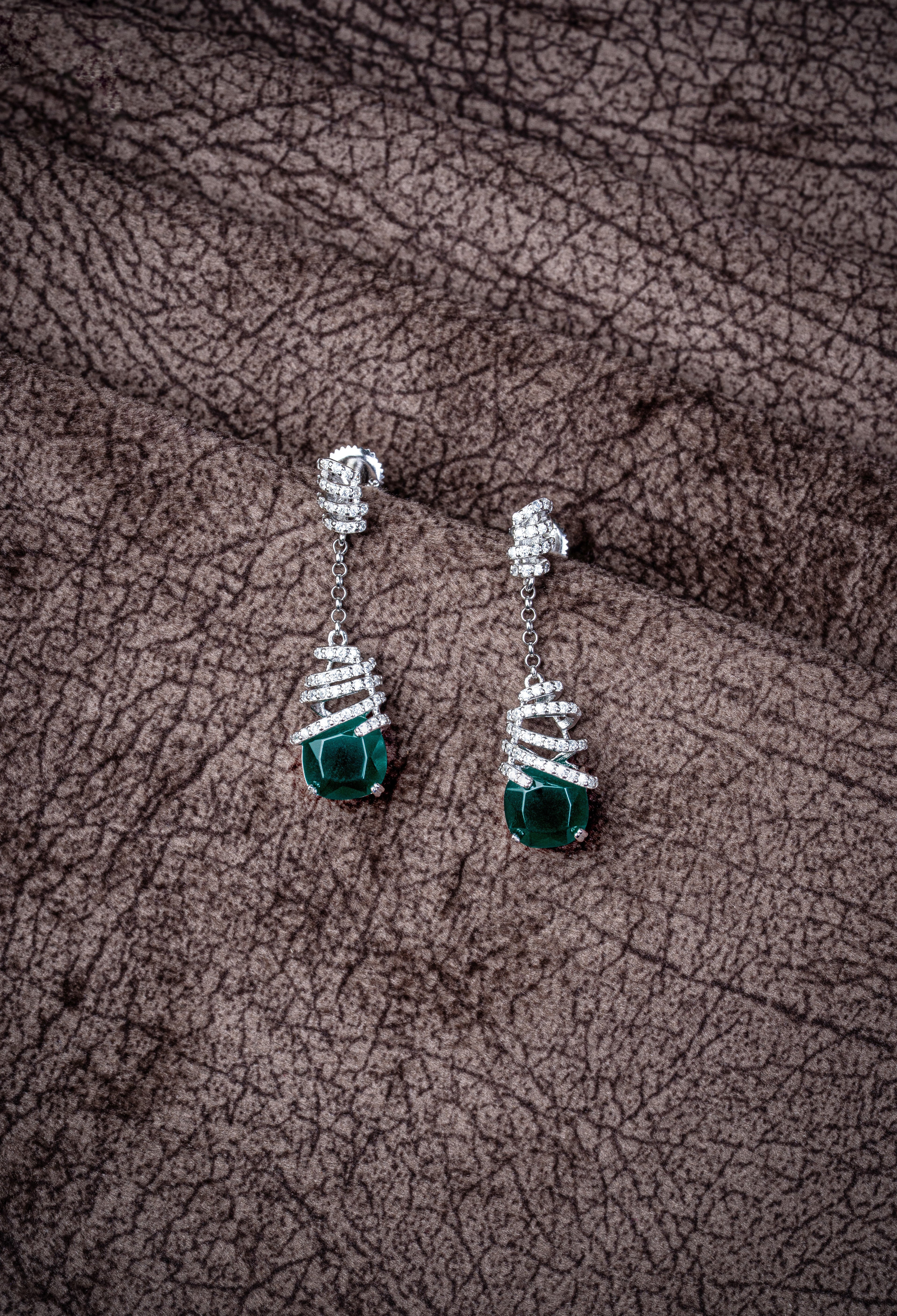 JARY 925 Sterling Silver Emerald Swirl Cascade Dangler Earrings