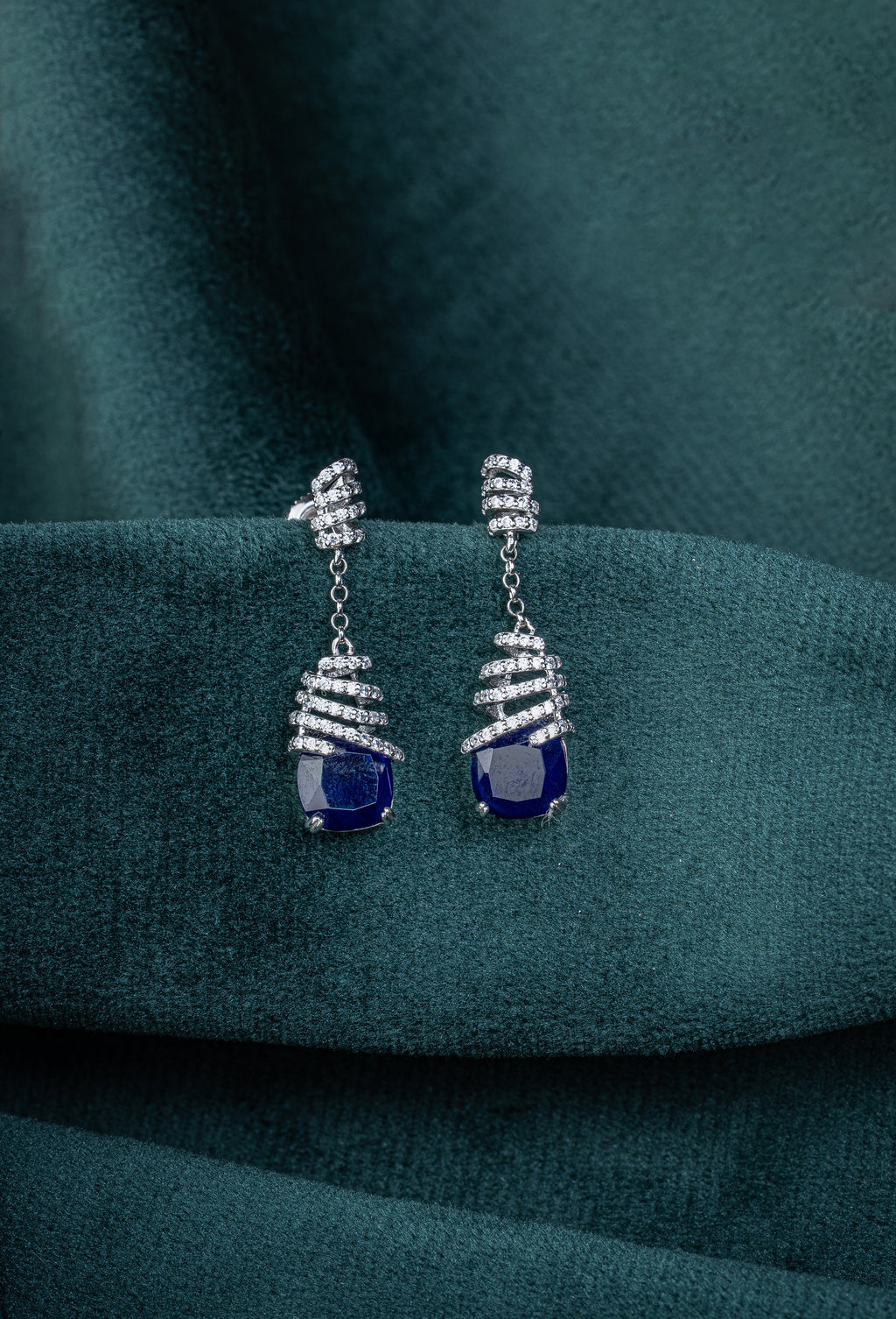JARY 925 Sterling Silver Sapphire Swirl Cascade Dangler Earrings