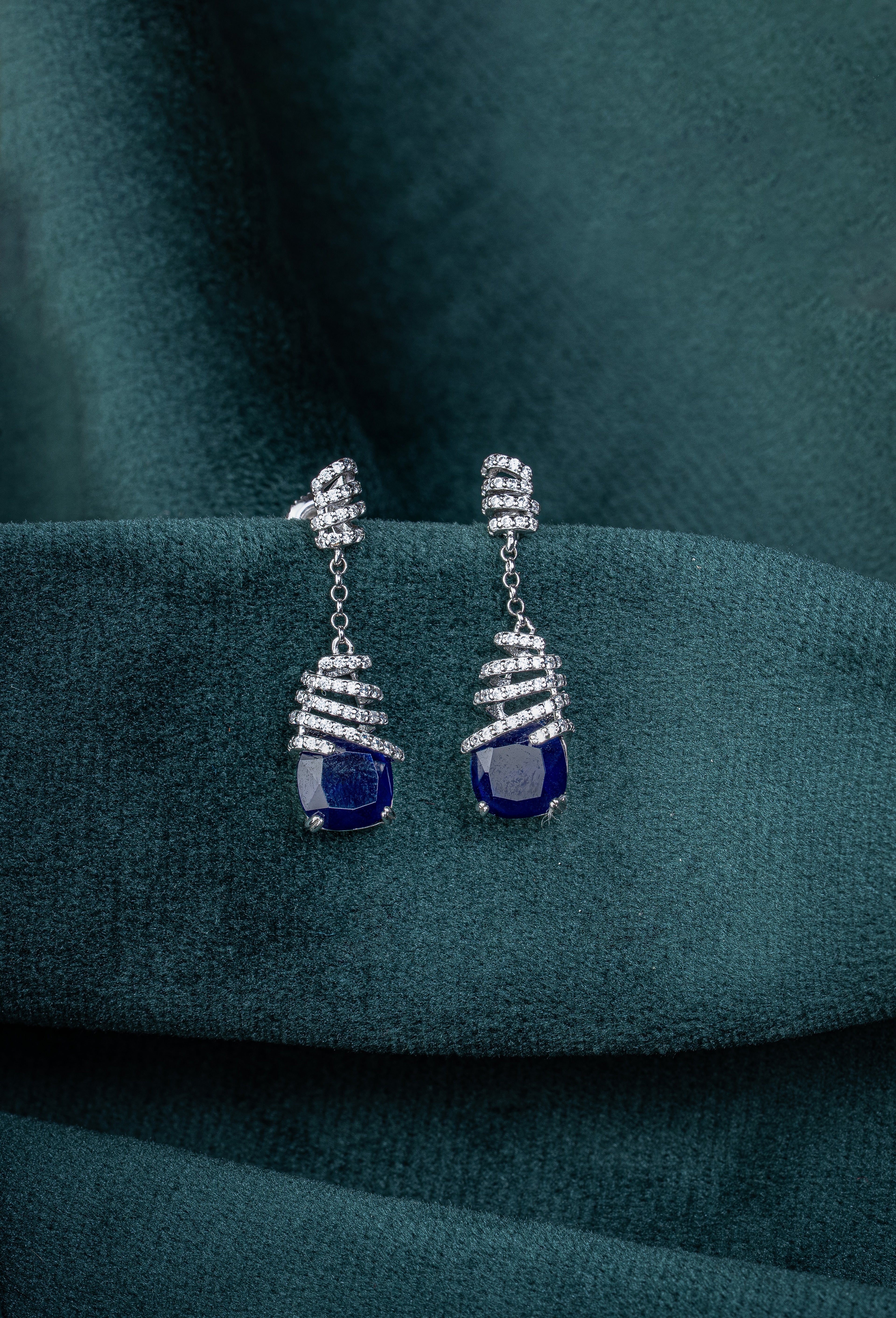 JARY 925 Sterling Silver Sapphire Swirl Cascade Dangler Earrings