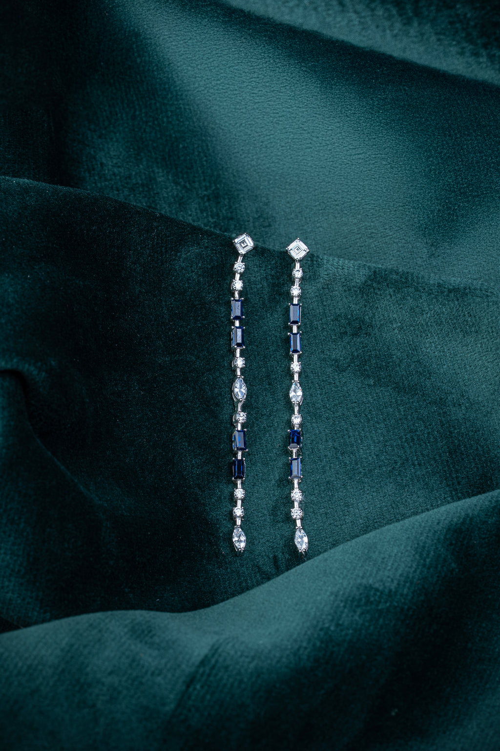 JARY 925 Sterling Silver Sapphire Linear Elegance Drop Earrings