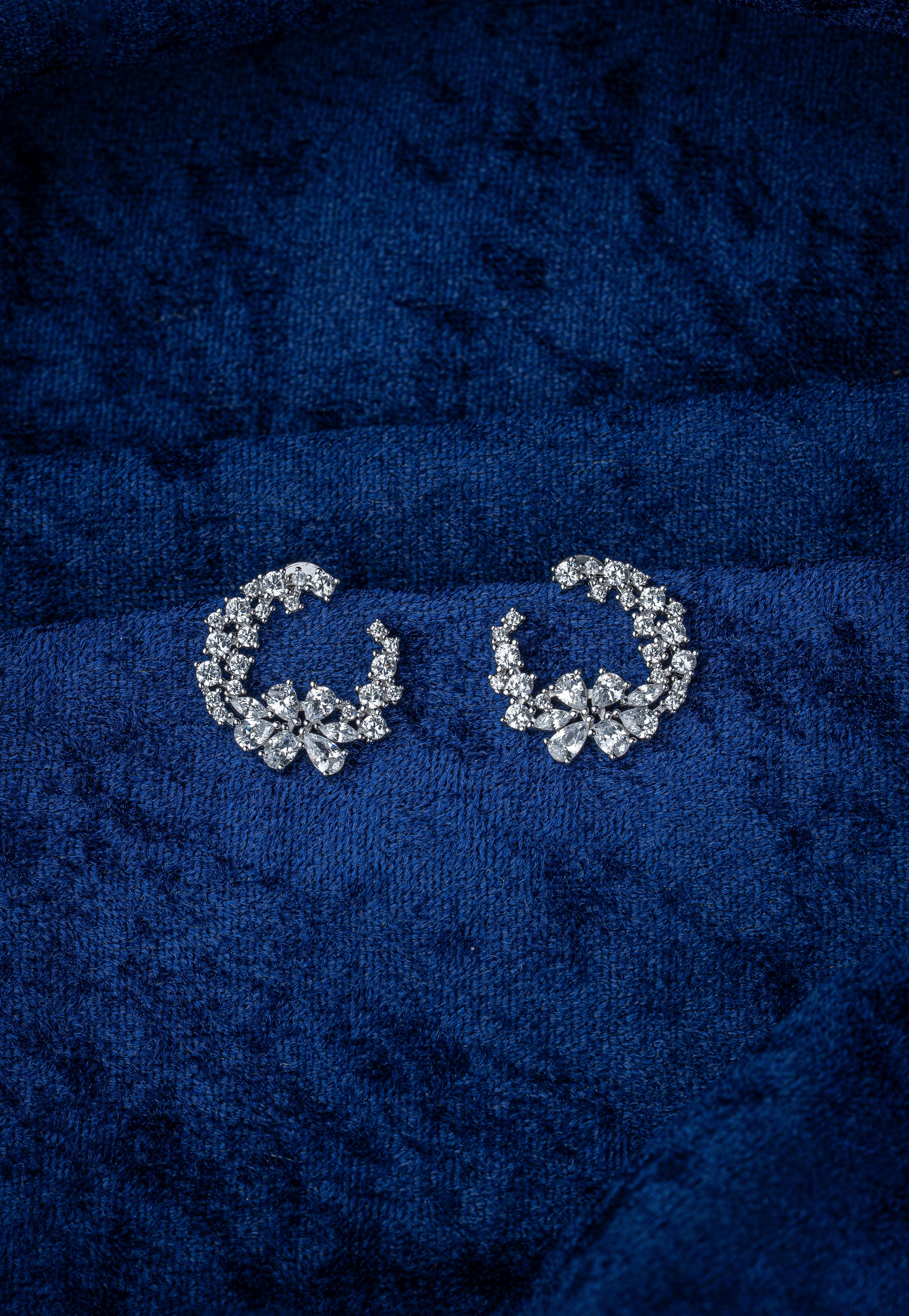 JARY 925 Sterling Silver Crescent Bloom Cluster Earrings