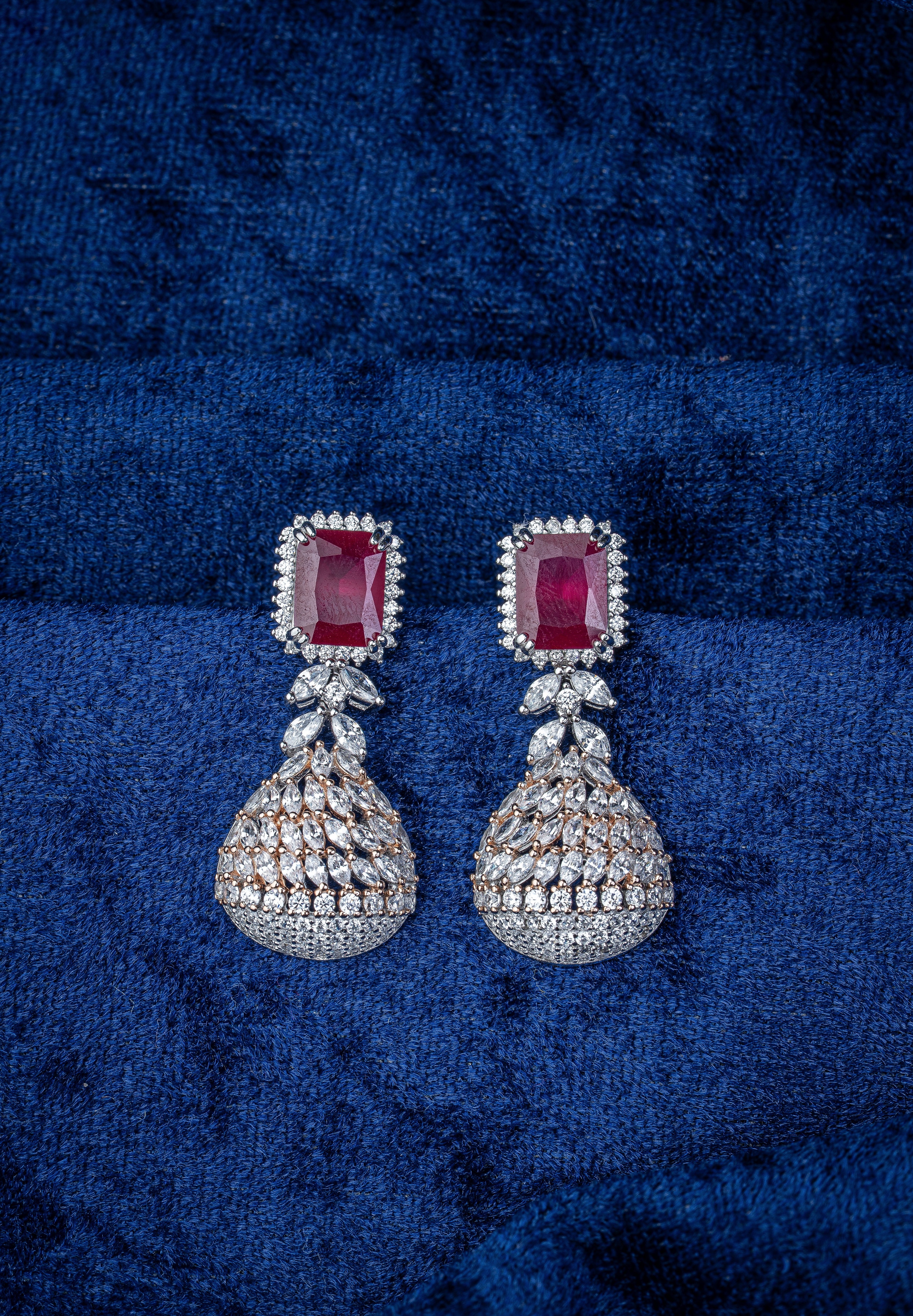 JARY 925 Sterling Silver Regal Ruby Chandelier Drop Earrings