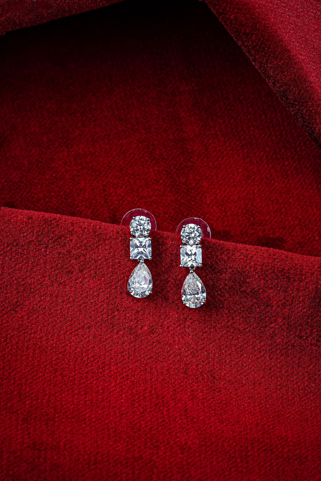 JARY 925 Sterling Silver Crystal Trilogy Drop Earrings