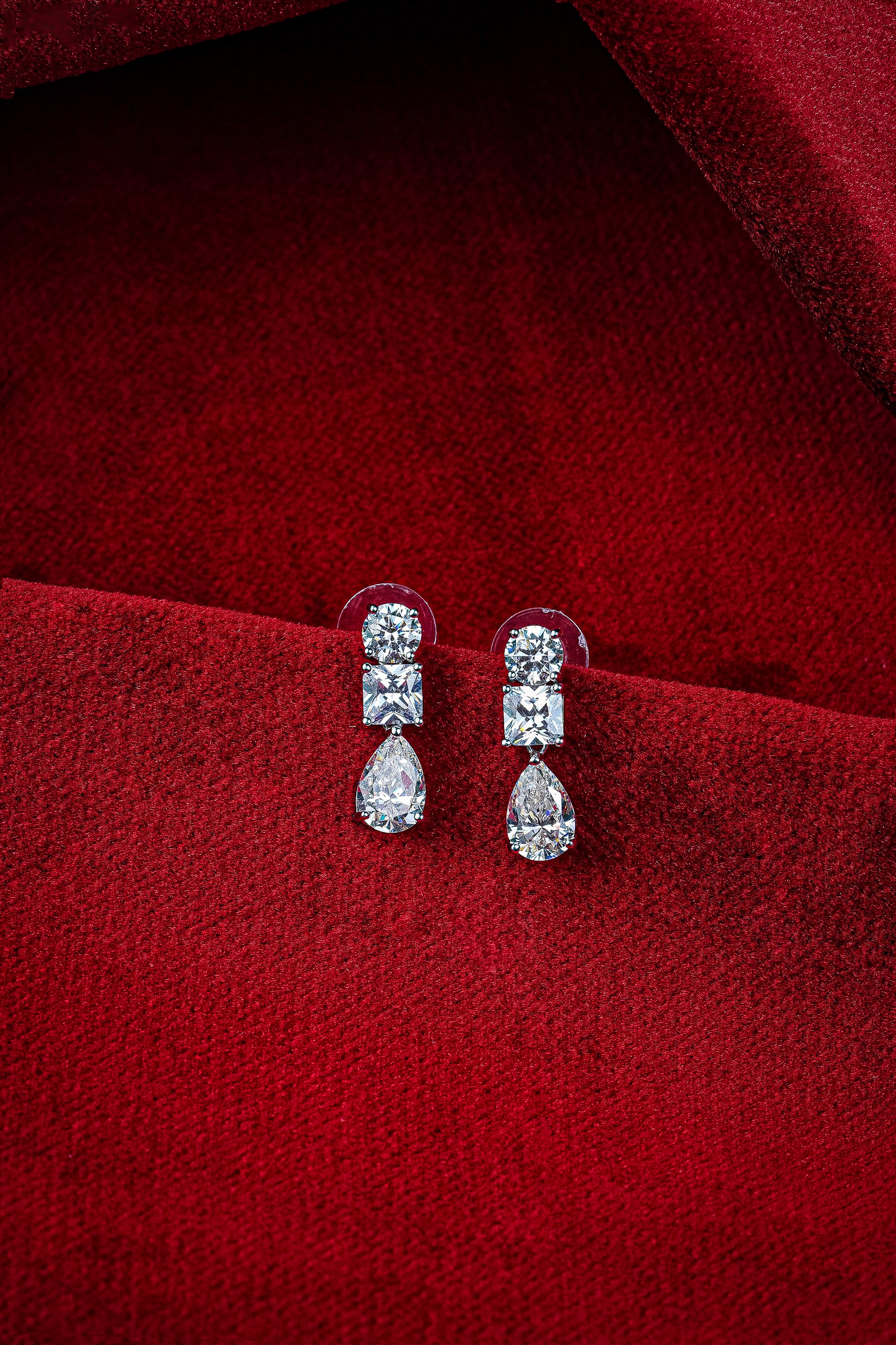JARY 925 Sterling Silver Crystal Trilogy Drop Earrings