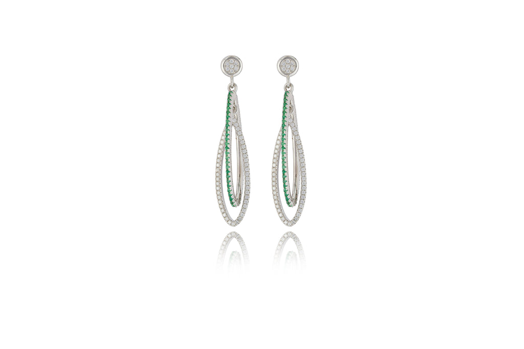 JARY 925 Sterling Silver Emerald Halo Loop Dangler Earrings
