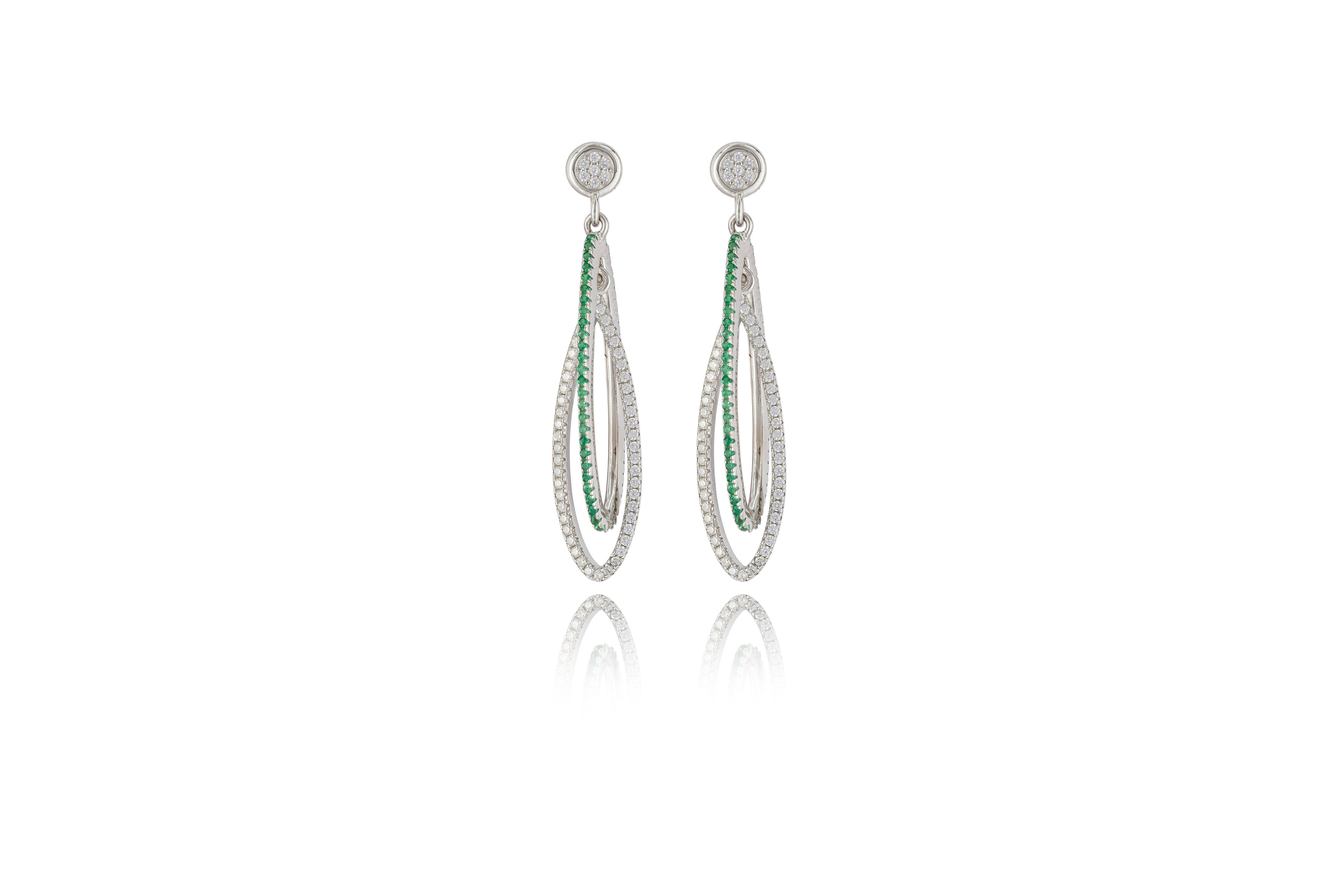 JARY 925 Sterling Silver Emerald Halo Loop Dangler Earrings