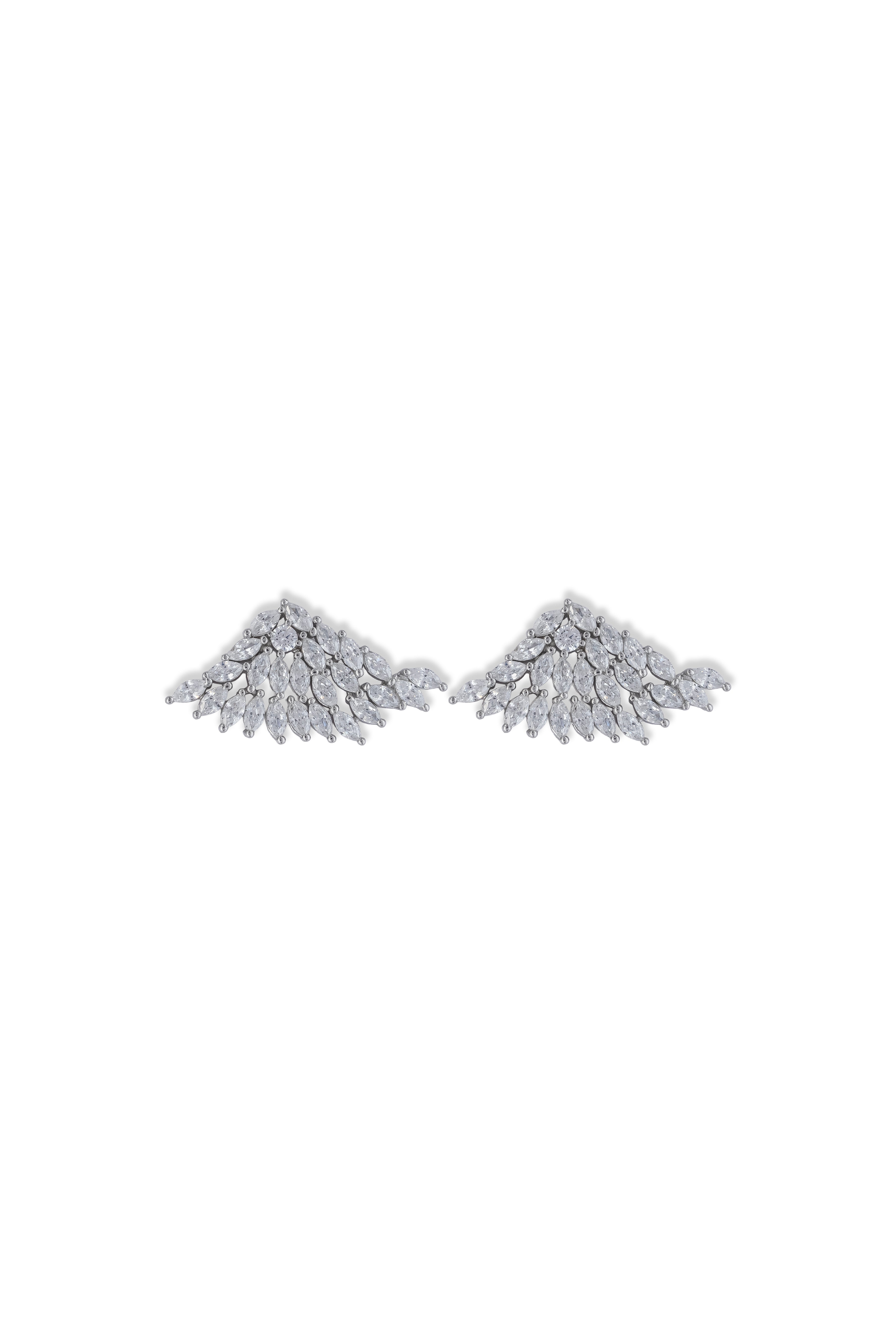 JARY 925 Sterling Silver Crystal Feather Wing Earrings