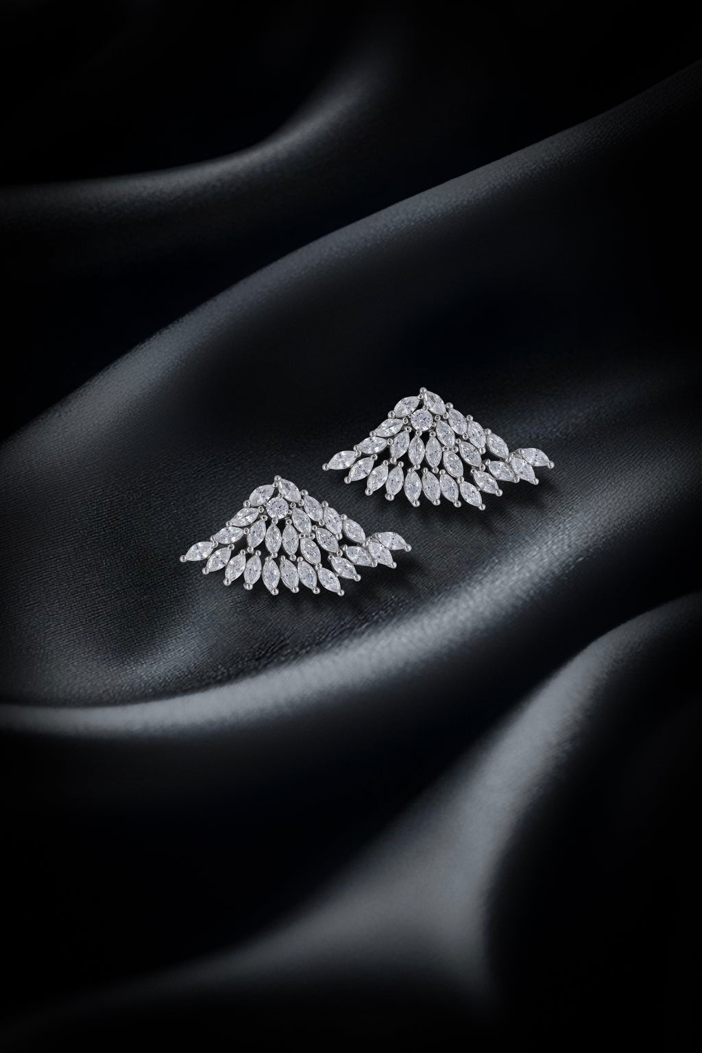 JARY 925 Sterling Silver Crystal Feather Wing Earrings