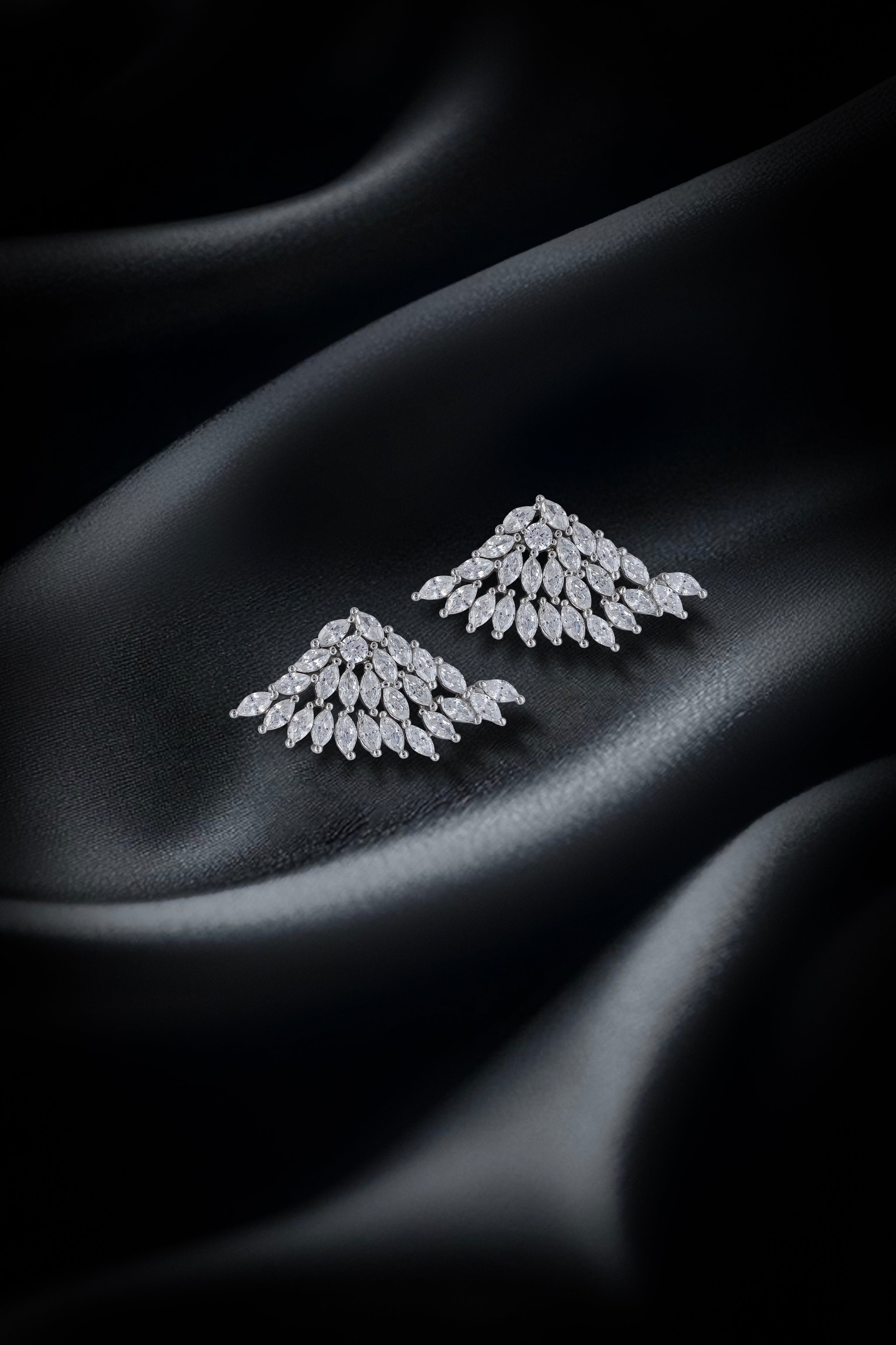 JARY 925 Sterling Silver Crystal Feather Wing Earrings