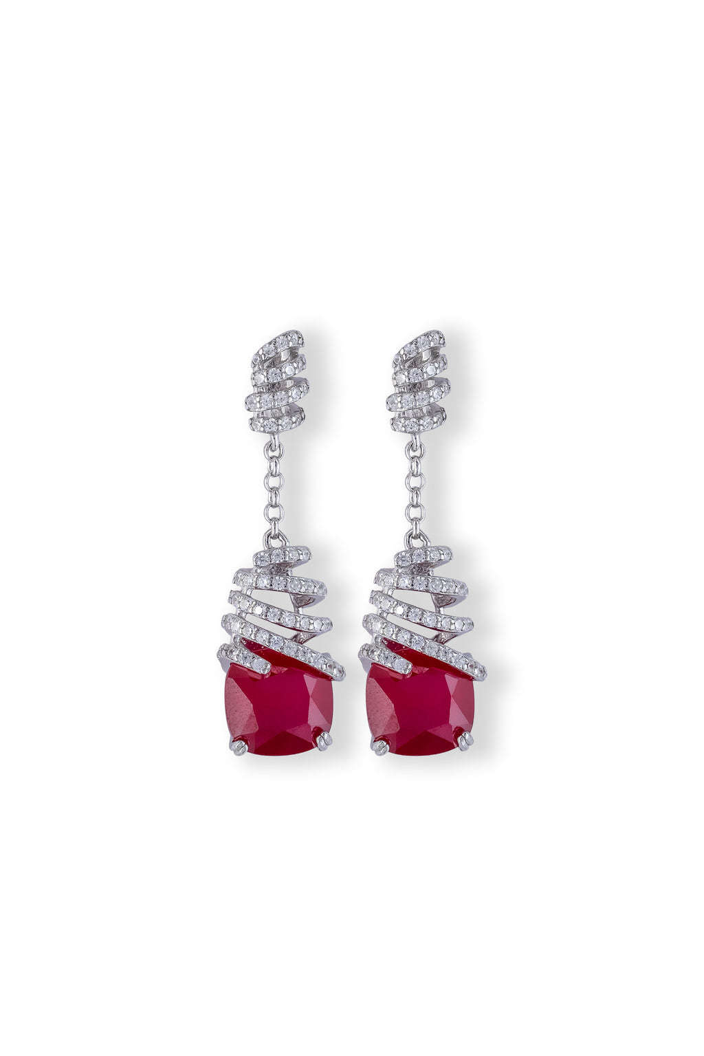 JARY 925 Sterling Silver Crimson Spiral Drop Earrings