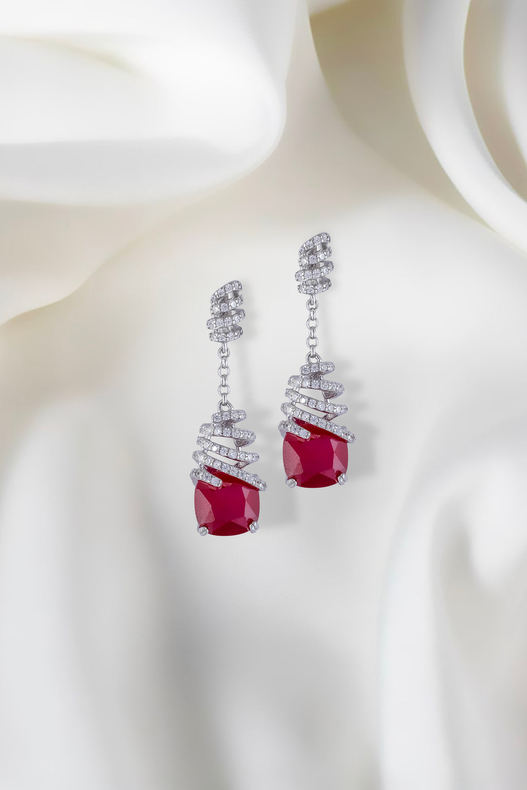 JARY 925 Sterling Silver Crimson Spiral Drop Earrings