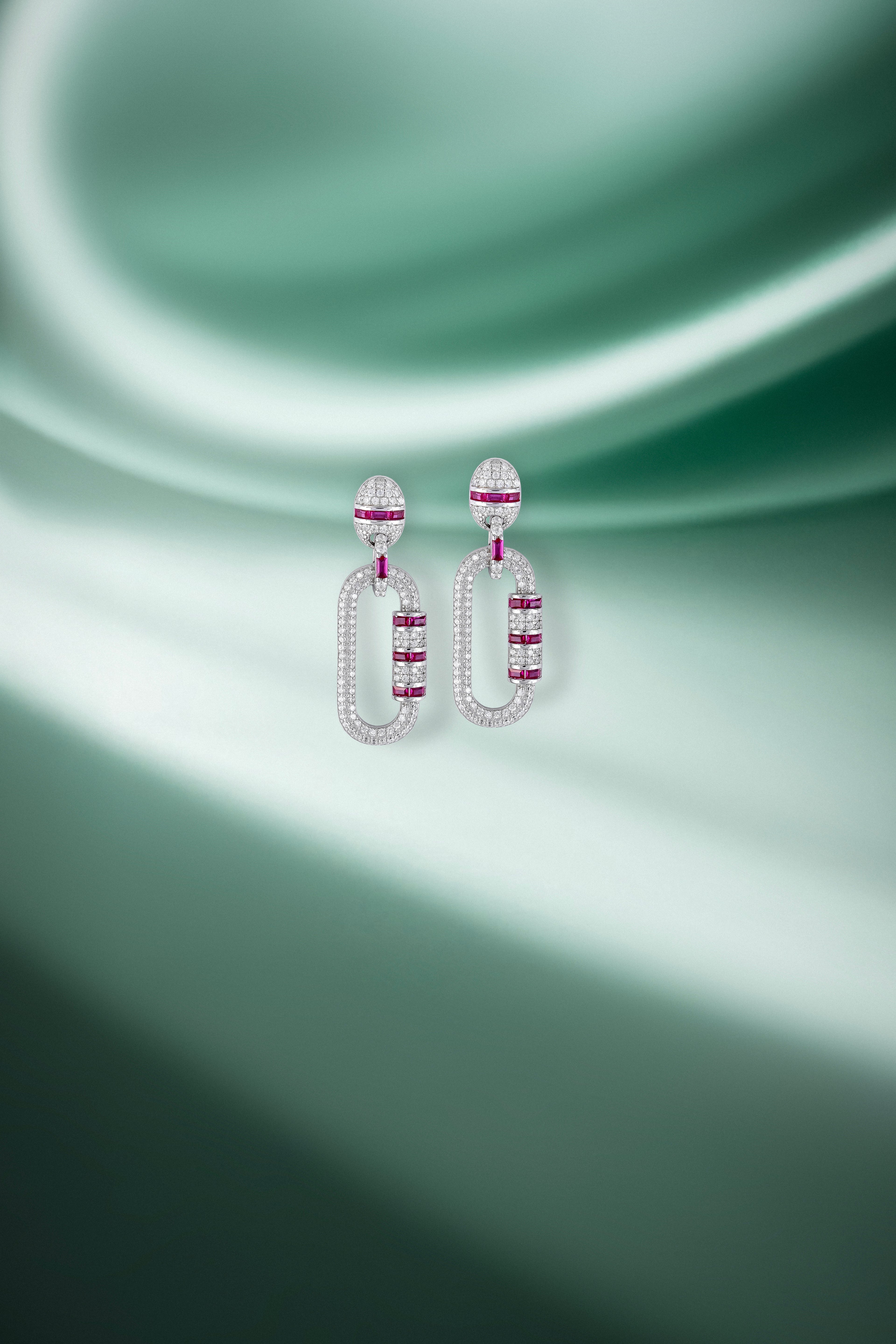 JARY 925 Sterling Silver Ruby Luxe Link Drop Earrings