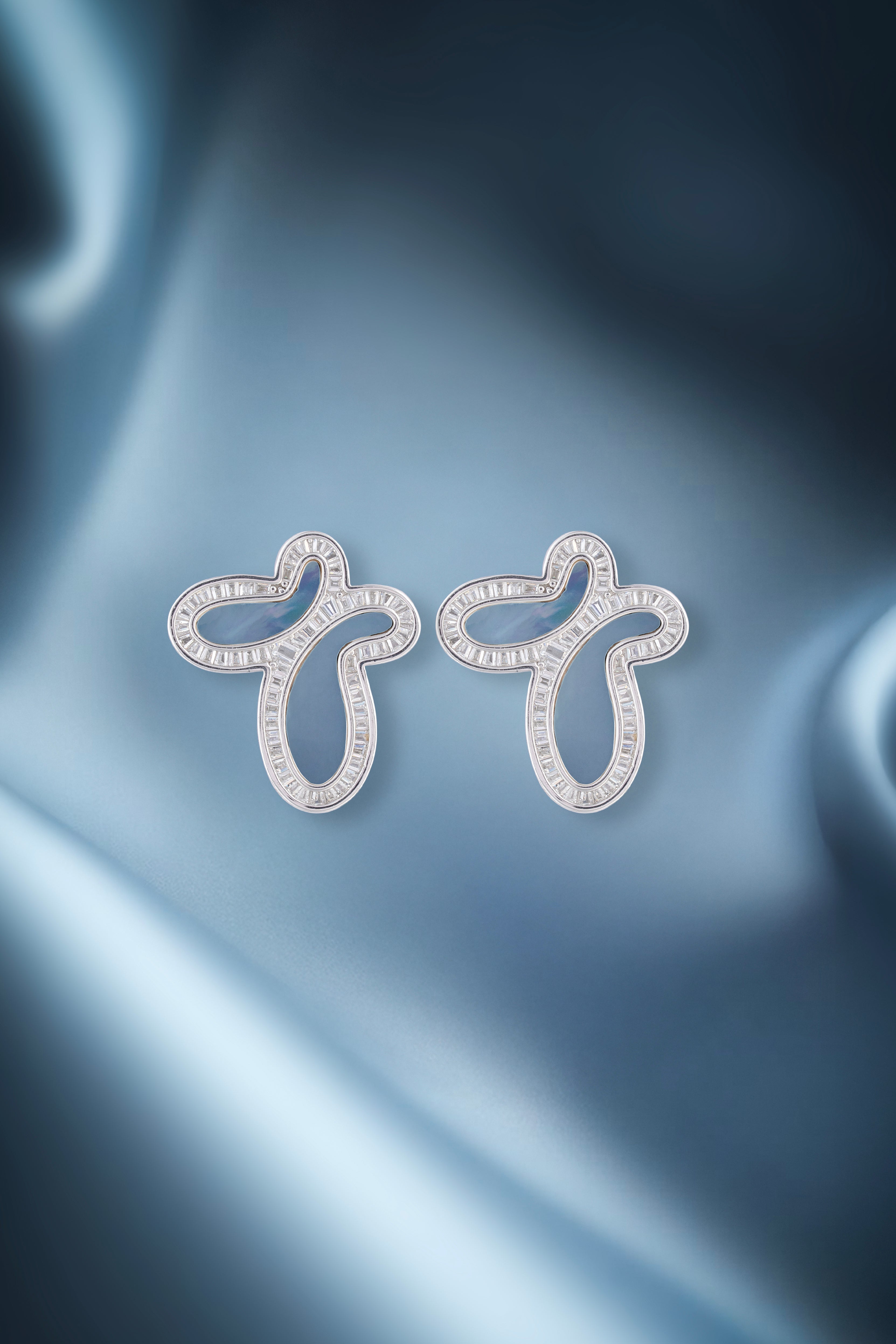 JARY 925 Sterling Silver Pearl Aura Abstract Stud Earrings