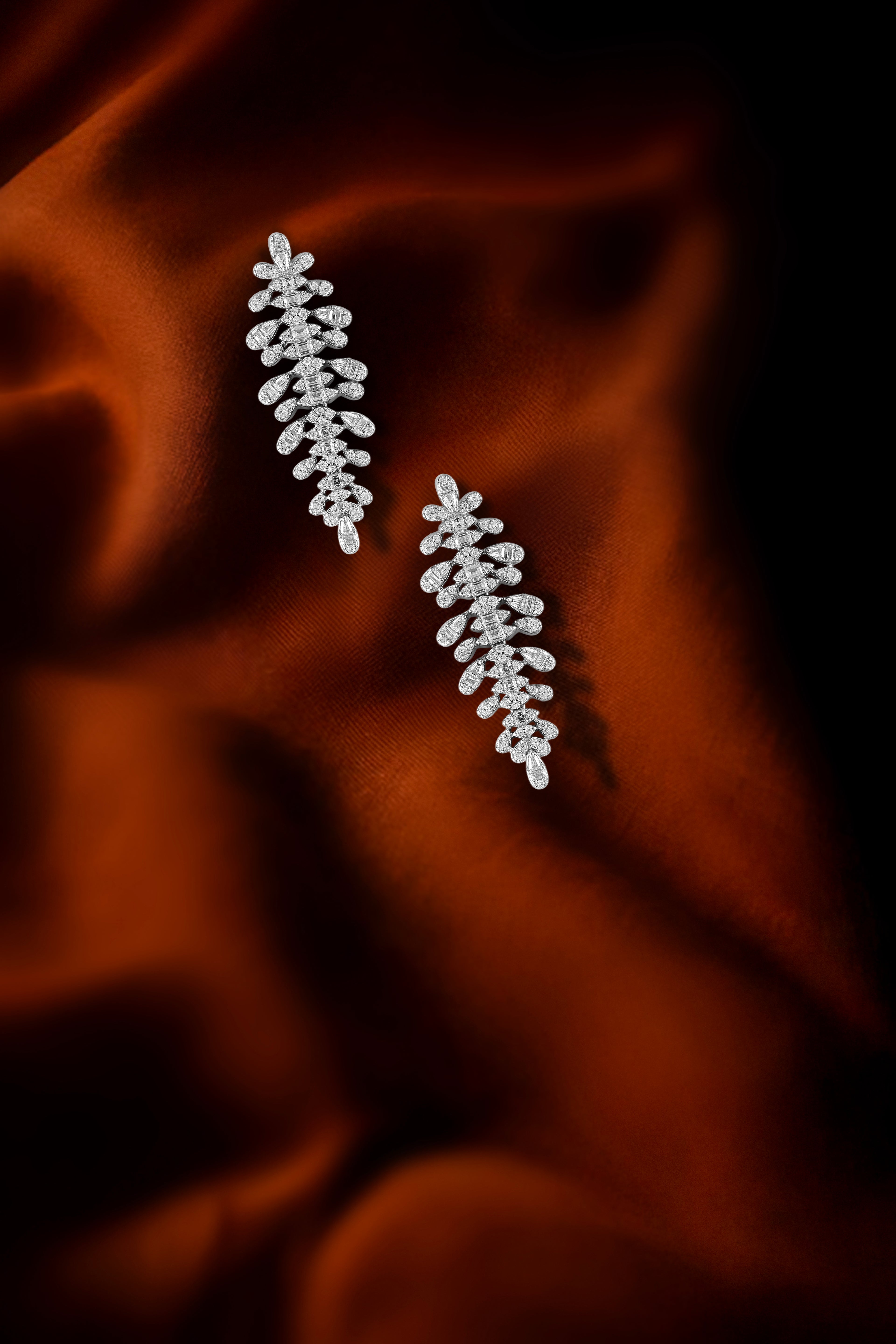 JARY 925 Sterling Silver Frosted Leaf Cascade Earrings