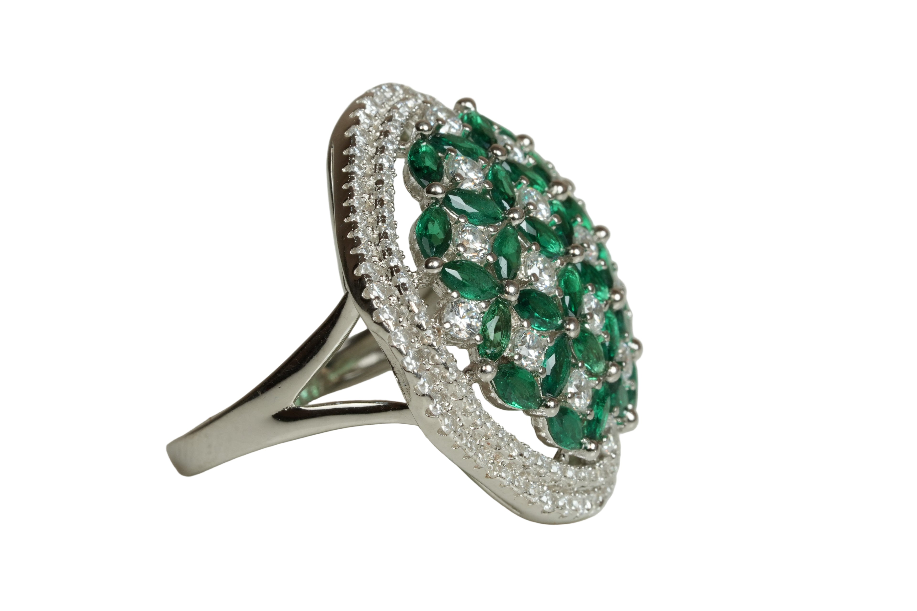 JARY 925 Sterling Silver Garden of Queens Floral Cluster Cocktail Ring