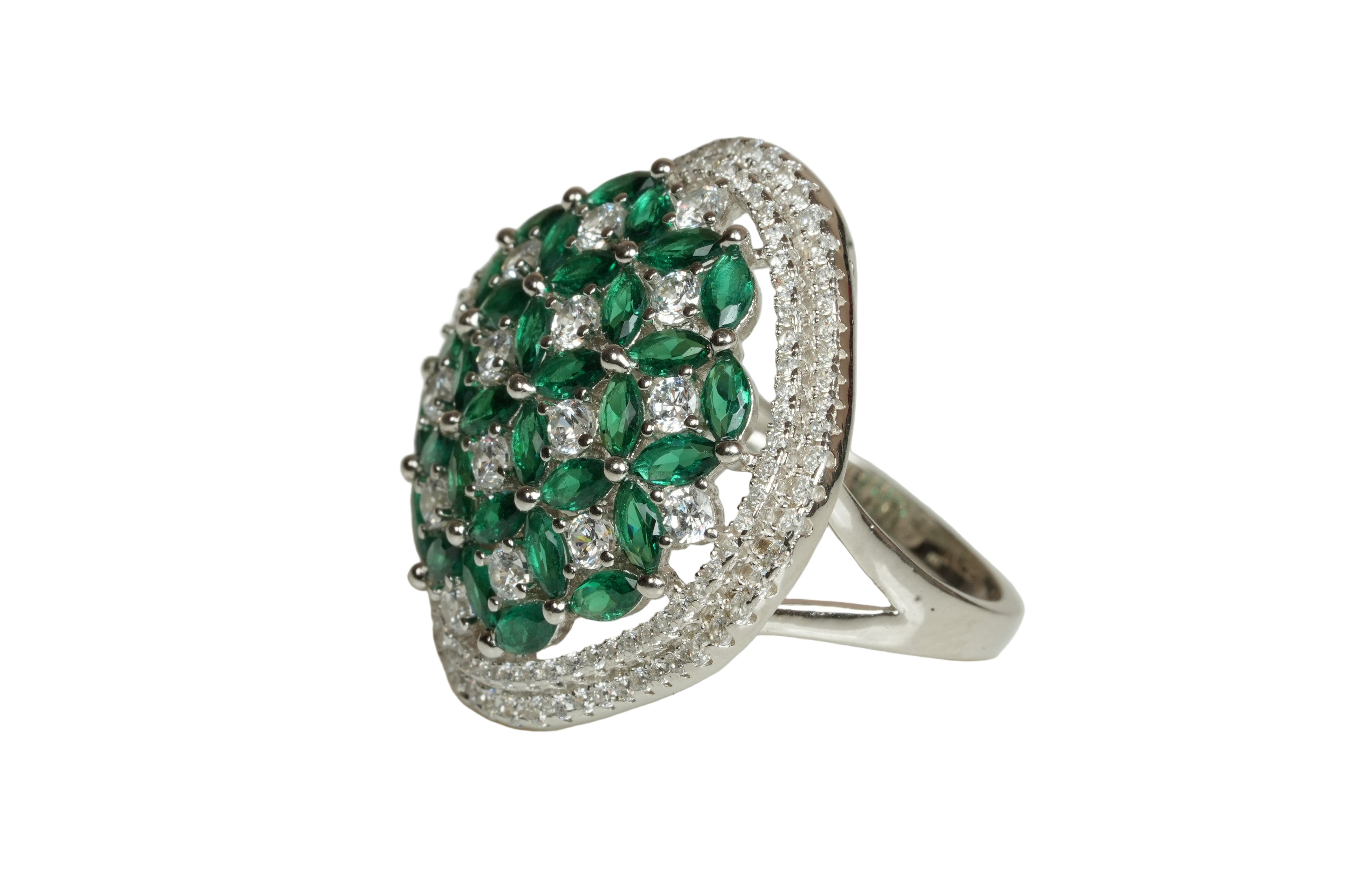 JARY 925 Sterling Silver Garden of Queens Floral Cluster Cocktail Ring