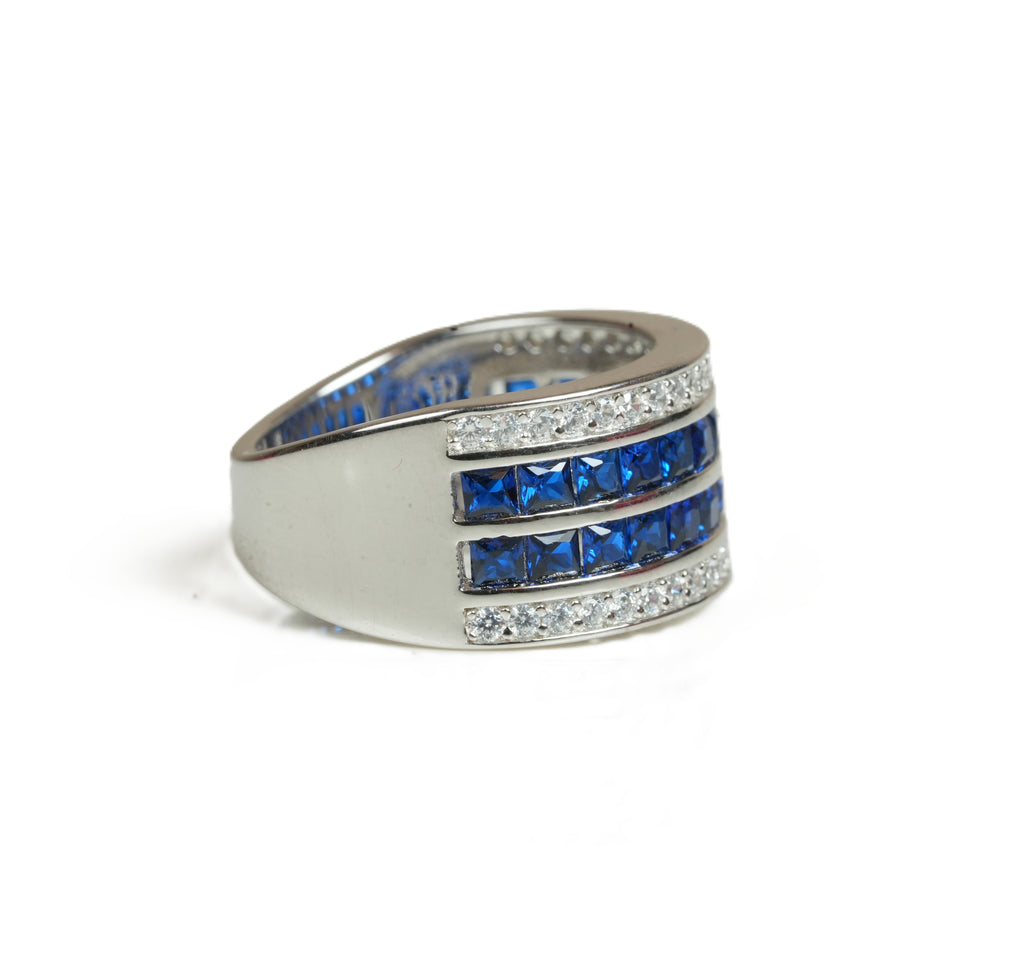 JARY 925 Sterling Silver Emerald & Diamond Simulated Statement Ring