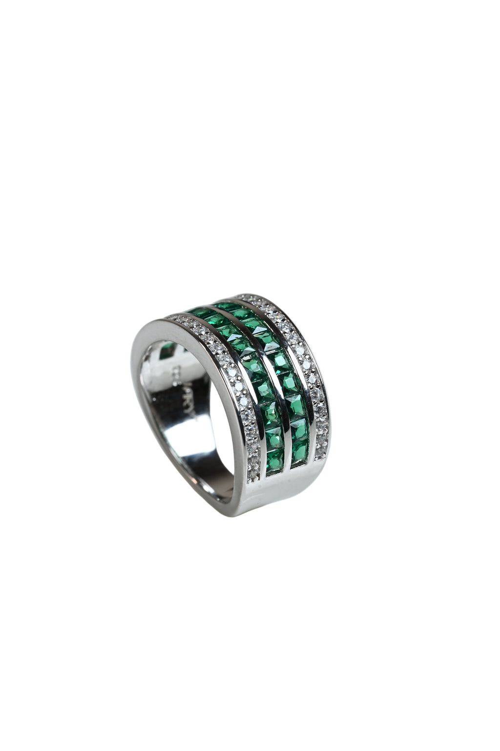 JARY 925 Sterling Silver Emerald & Diamond Simulated Statement Ring